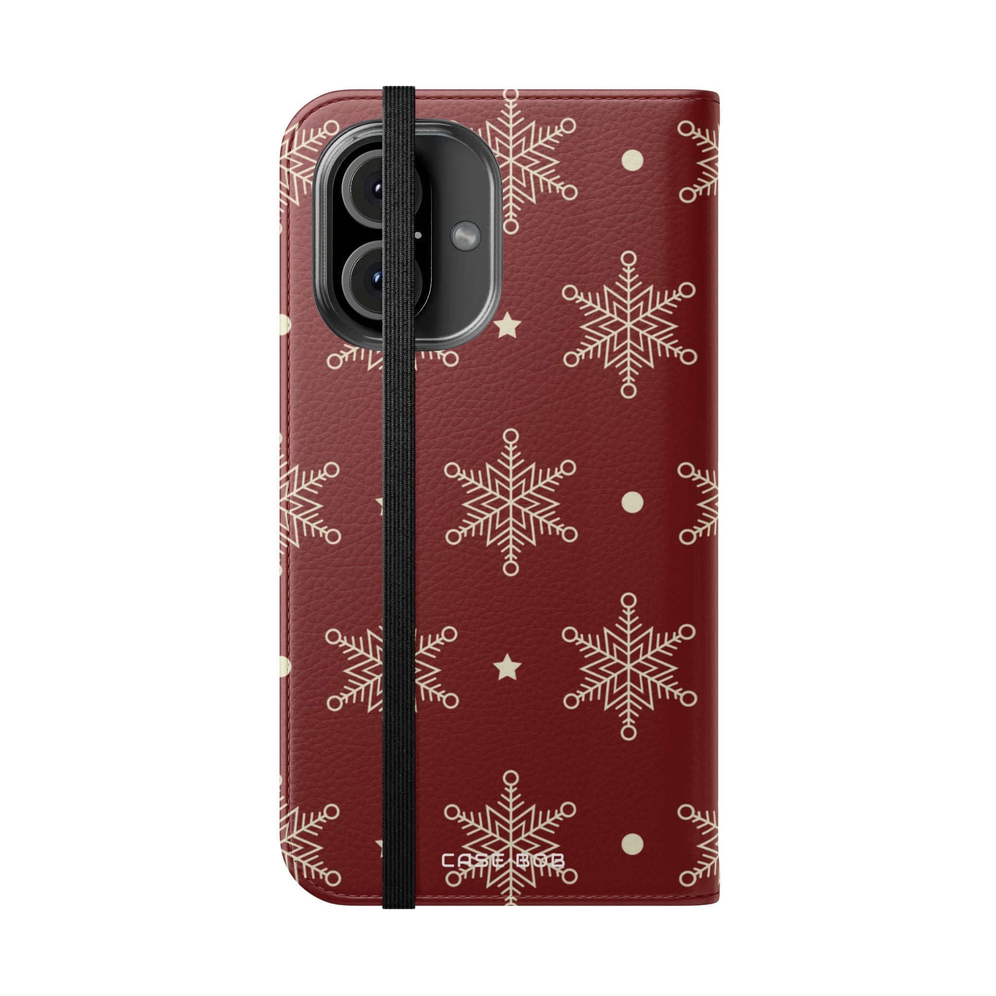 Cream Snowflakes Crimson - iPhone 16 Case - Wallet
