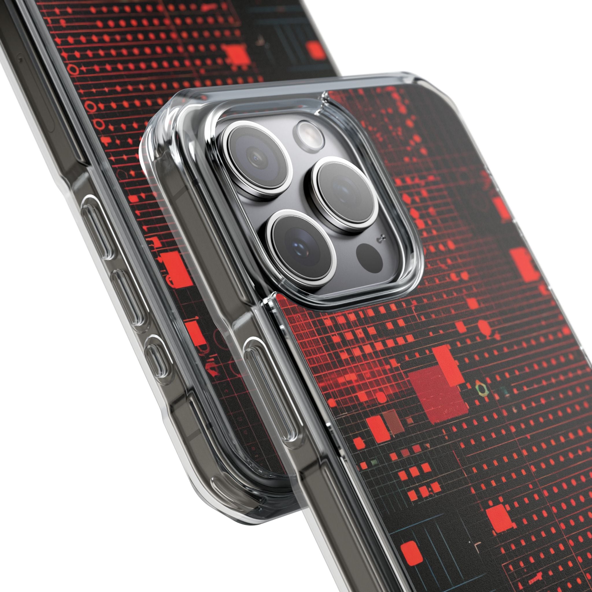 Crimson Circuit Grid iPhone 15 - Impact Clear+