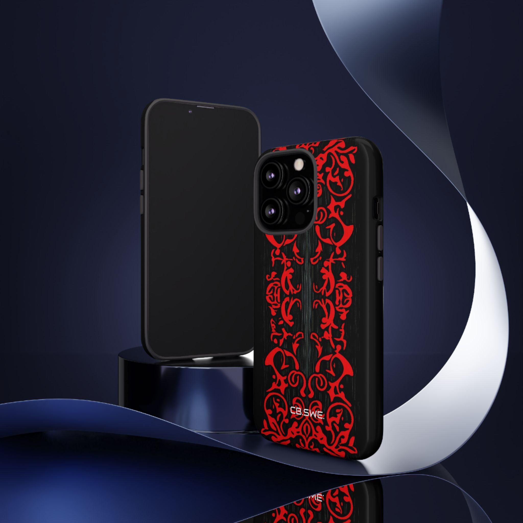 Red symmetrical tribal filigree line iPhone 13 - Tough