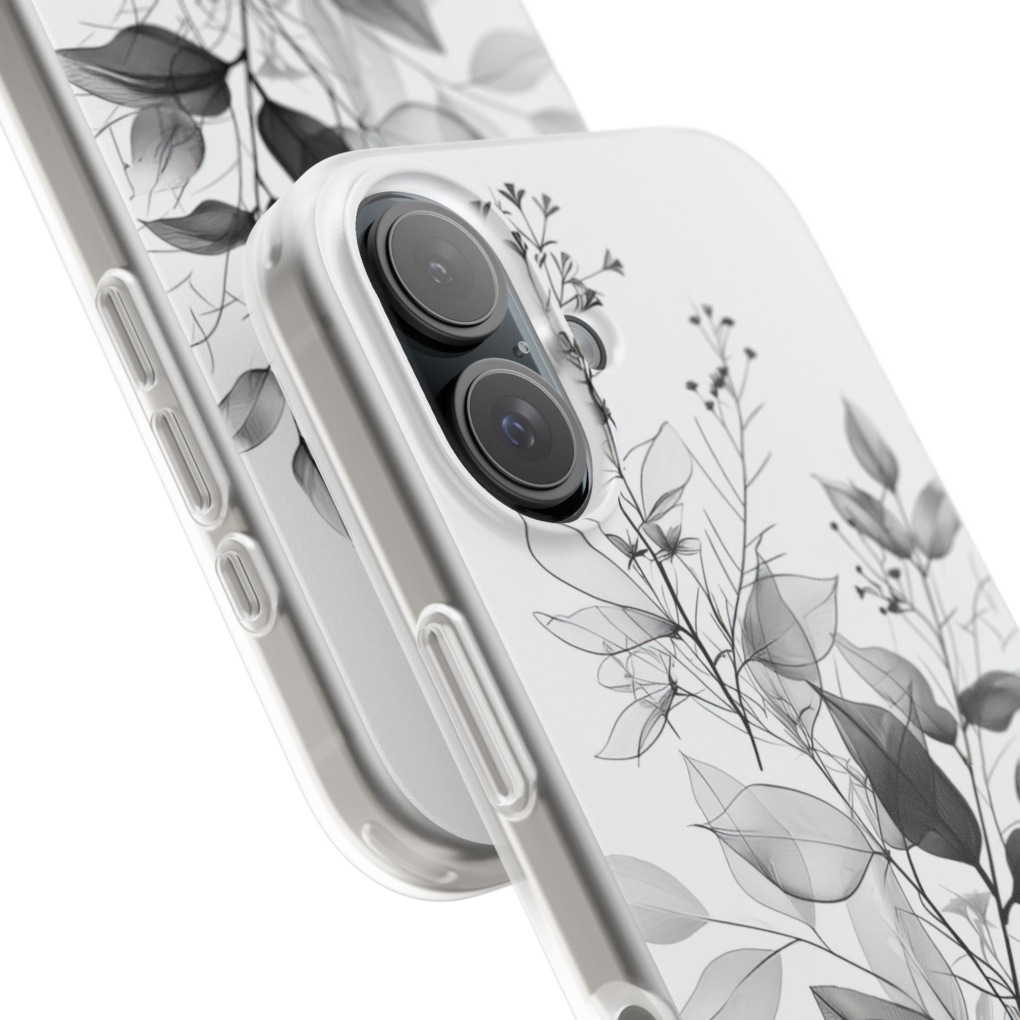 Veined Leaves Gray iPhone 16 Case - Soft