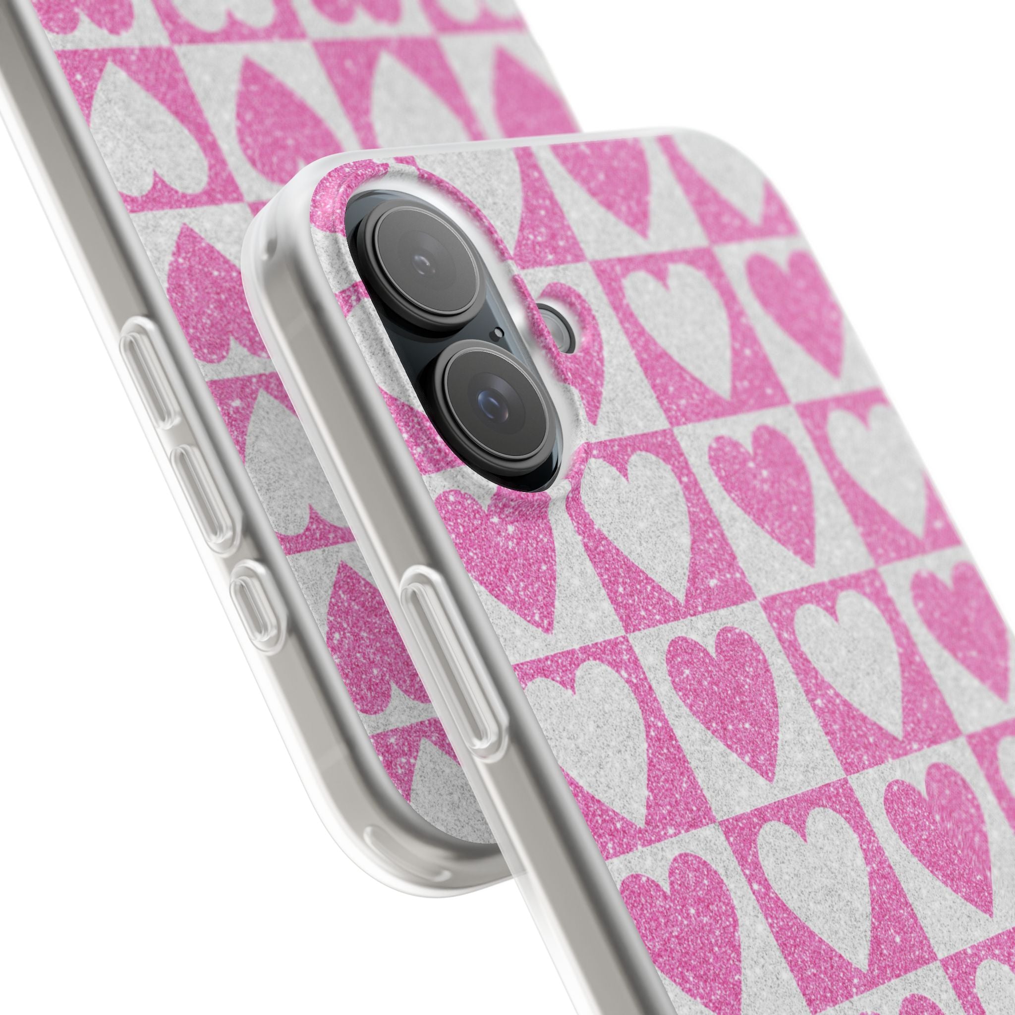 Glitter Heart Grid iPhone 16 Plus Case - Soft