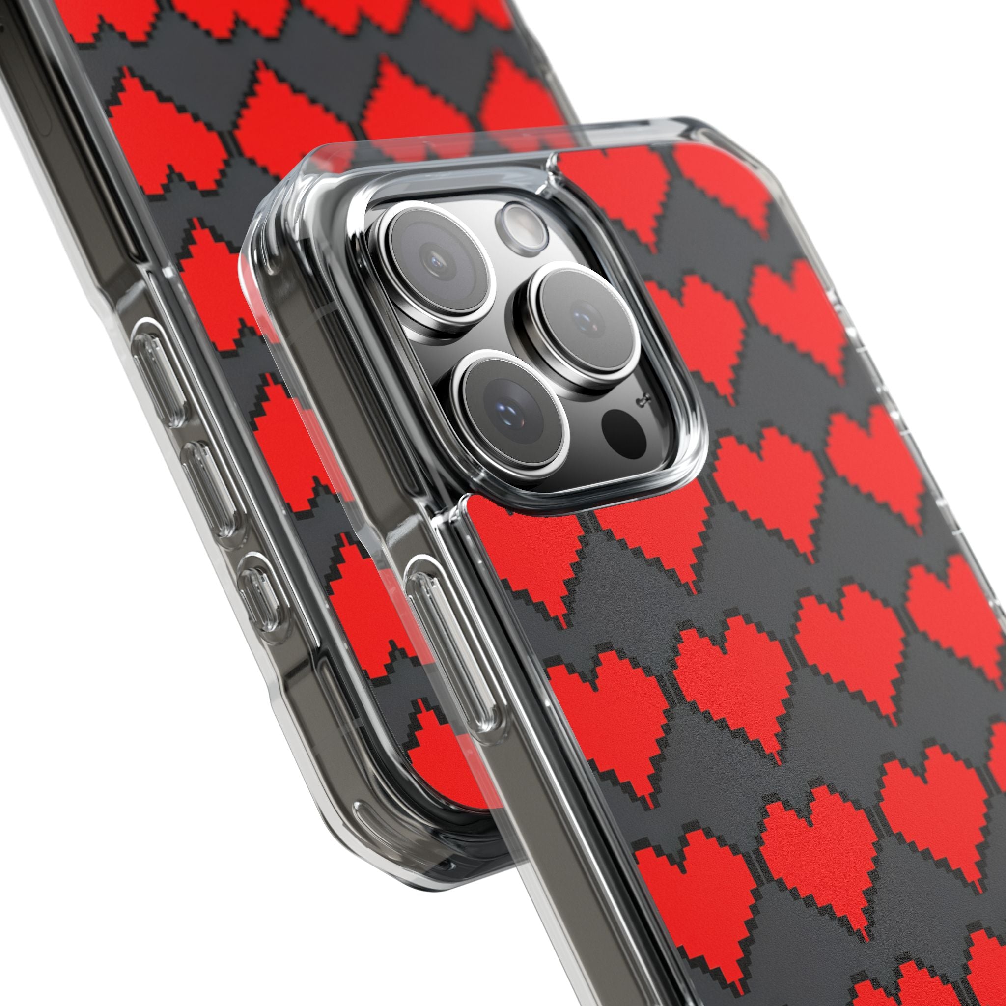 Red Heart Dark Gray Diamonds Seamless iPhone 16 - Impact Clear+