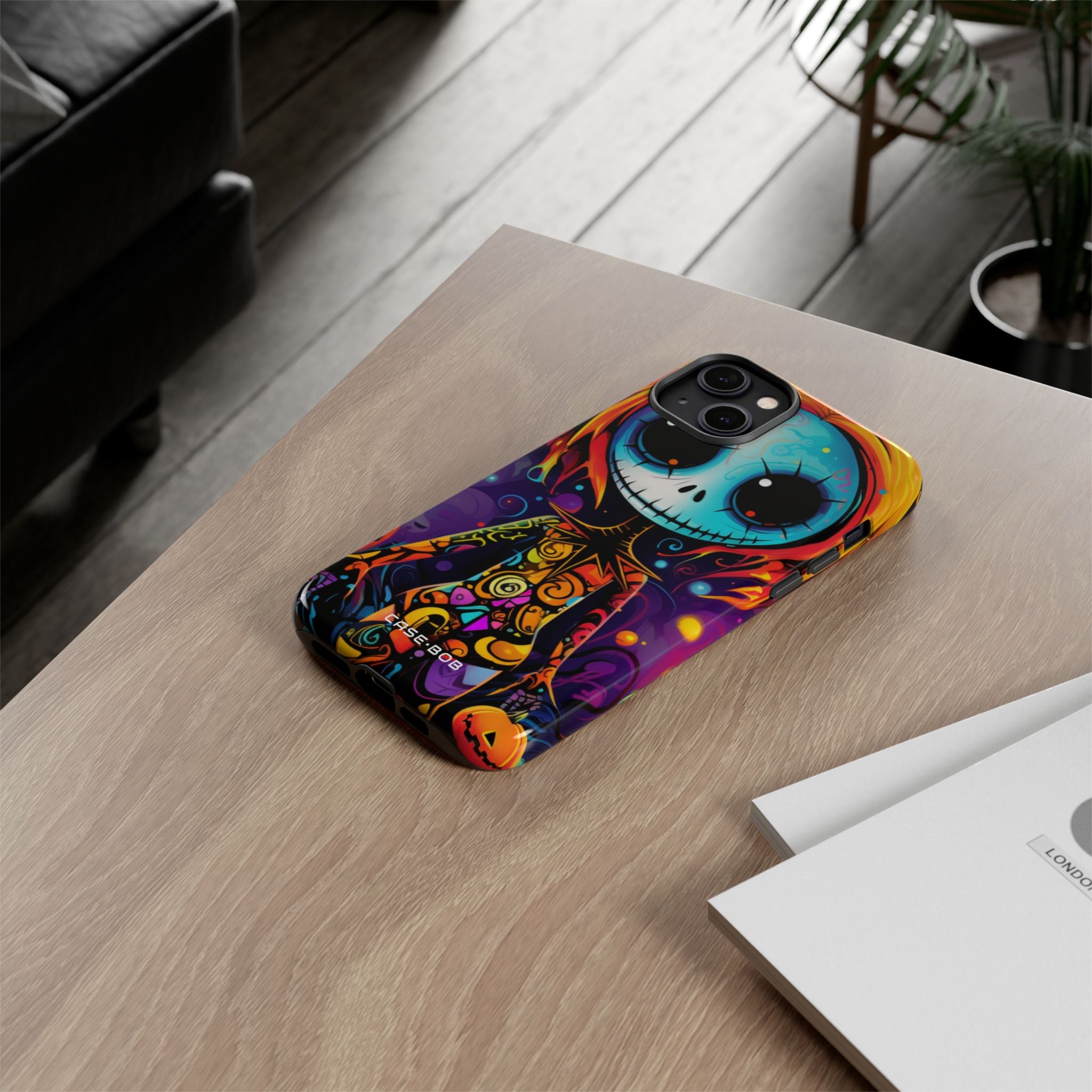 Blue Skull Swirl iPhone 14 Plus Case - Tough