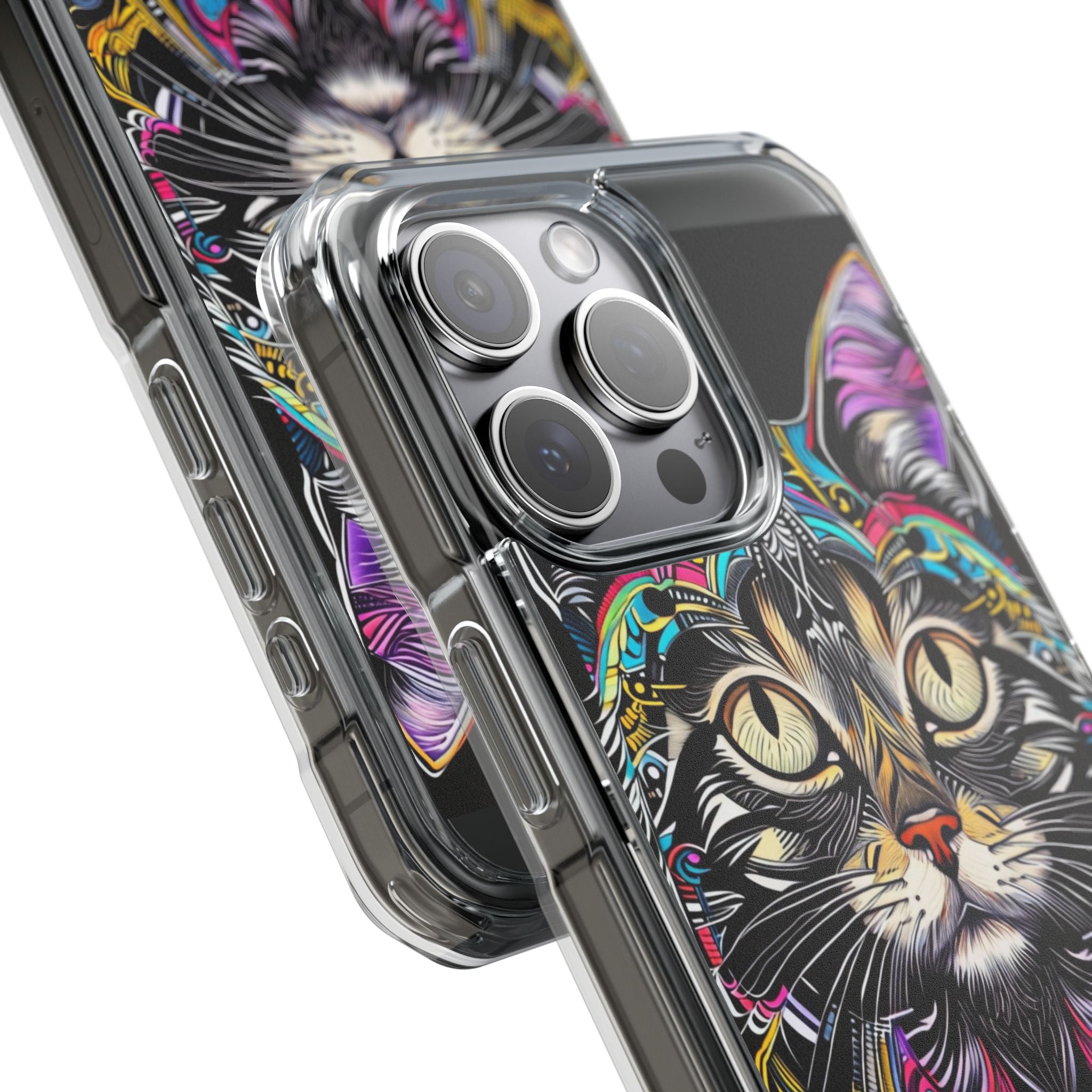 Stunning Multi-Color Scratchboard Art Intricate Tabby Cat iPhone 15 - Impact Clear+