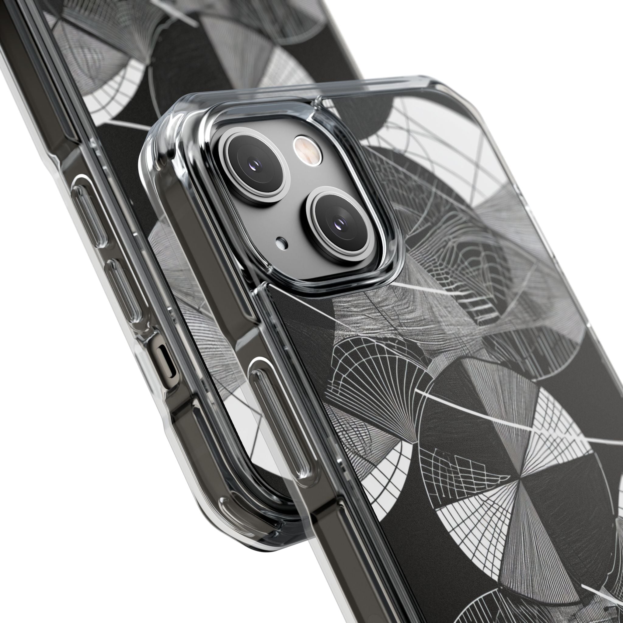 Monochrome Circle Maze iPhone 14 - Impact Clear+