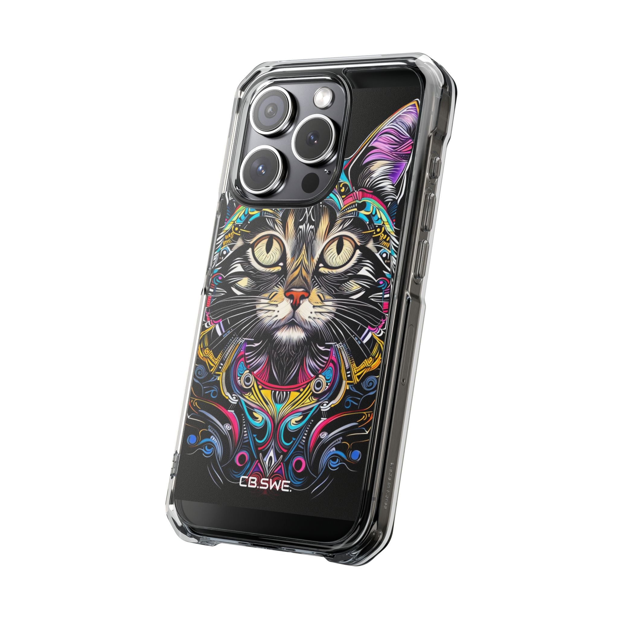 Stunning Multi-Color Scratchboard Art Intricate Tabby Cat iPhone 15 - Impact Clear+
