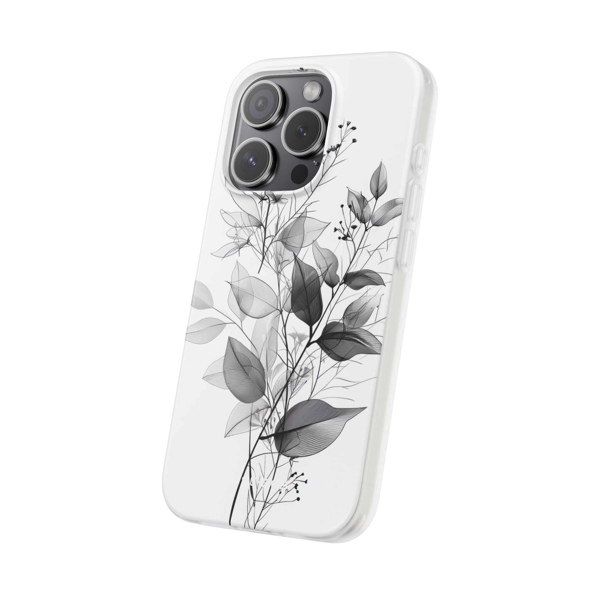 Veined Leaves Gray iPhone 15 Pro Case - Soft