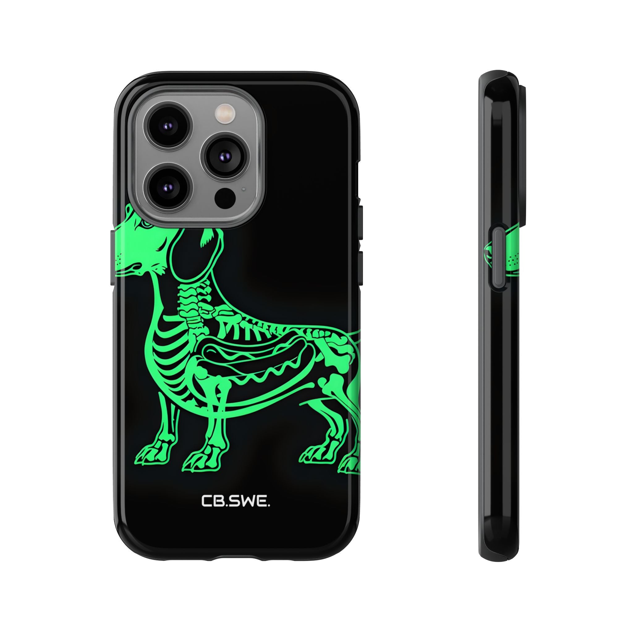 Neon Green Dachshund X-Ray Illustration Hotdog Phone Cover iPhone 14 - Tough