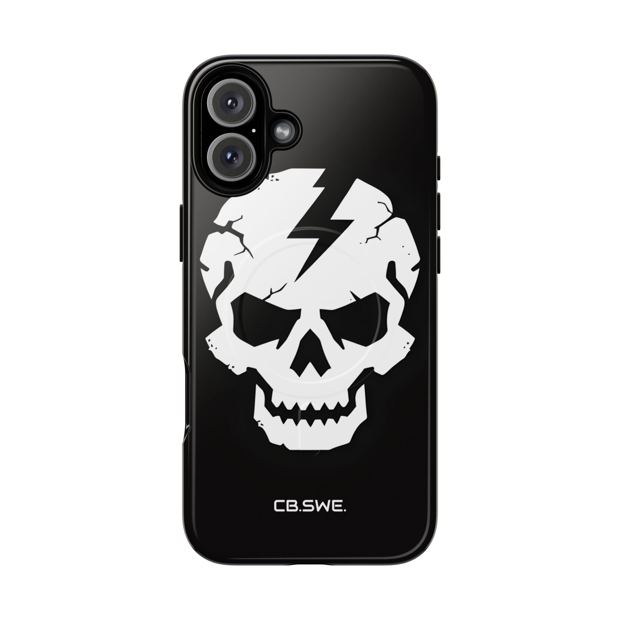 Minimalist White Skull Lightning Bolt Icon iPhone 16 - Tough+