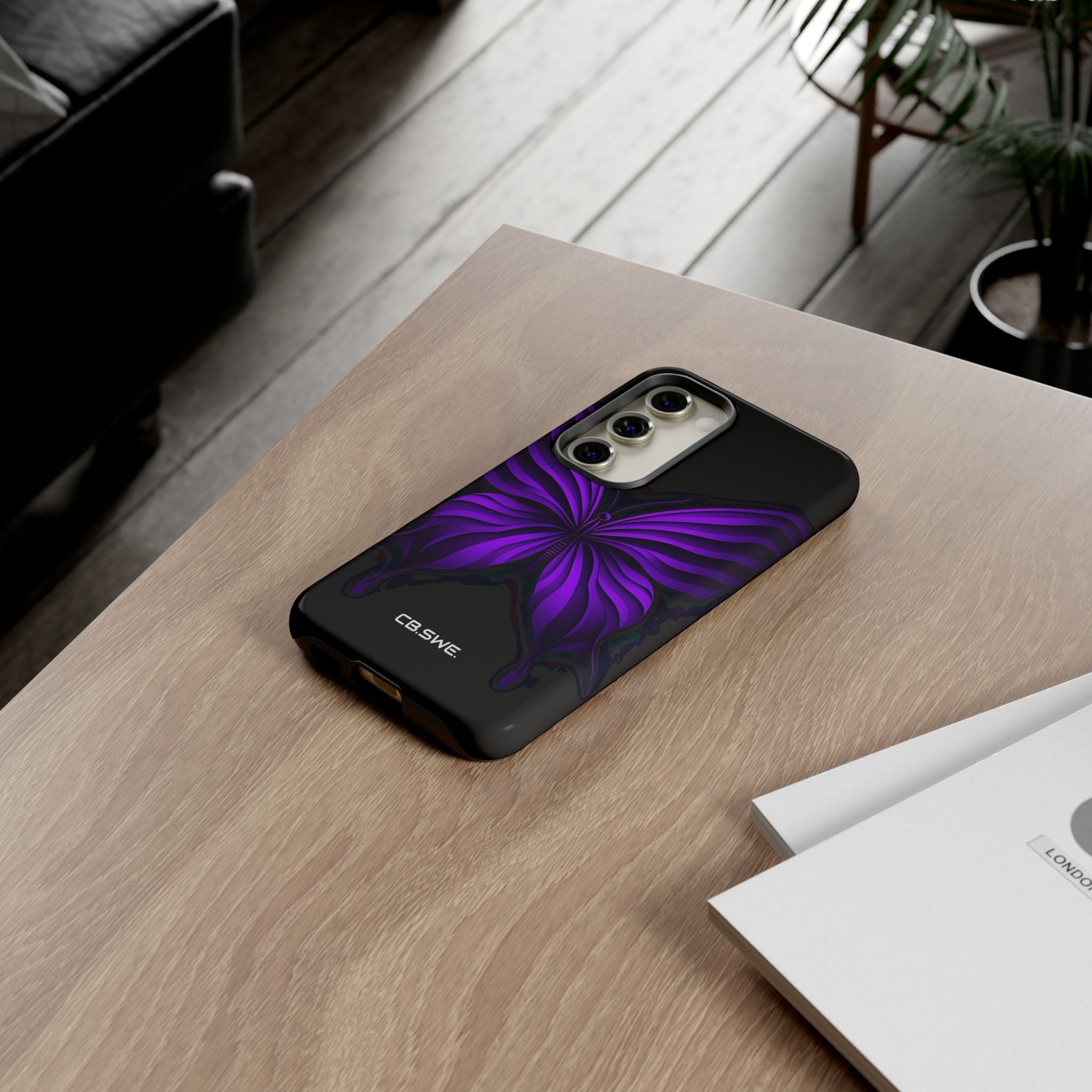 Symmetrical Neon Purple Butterfly Samsung S23 - Tough