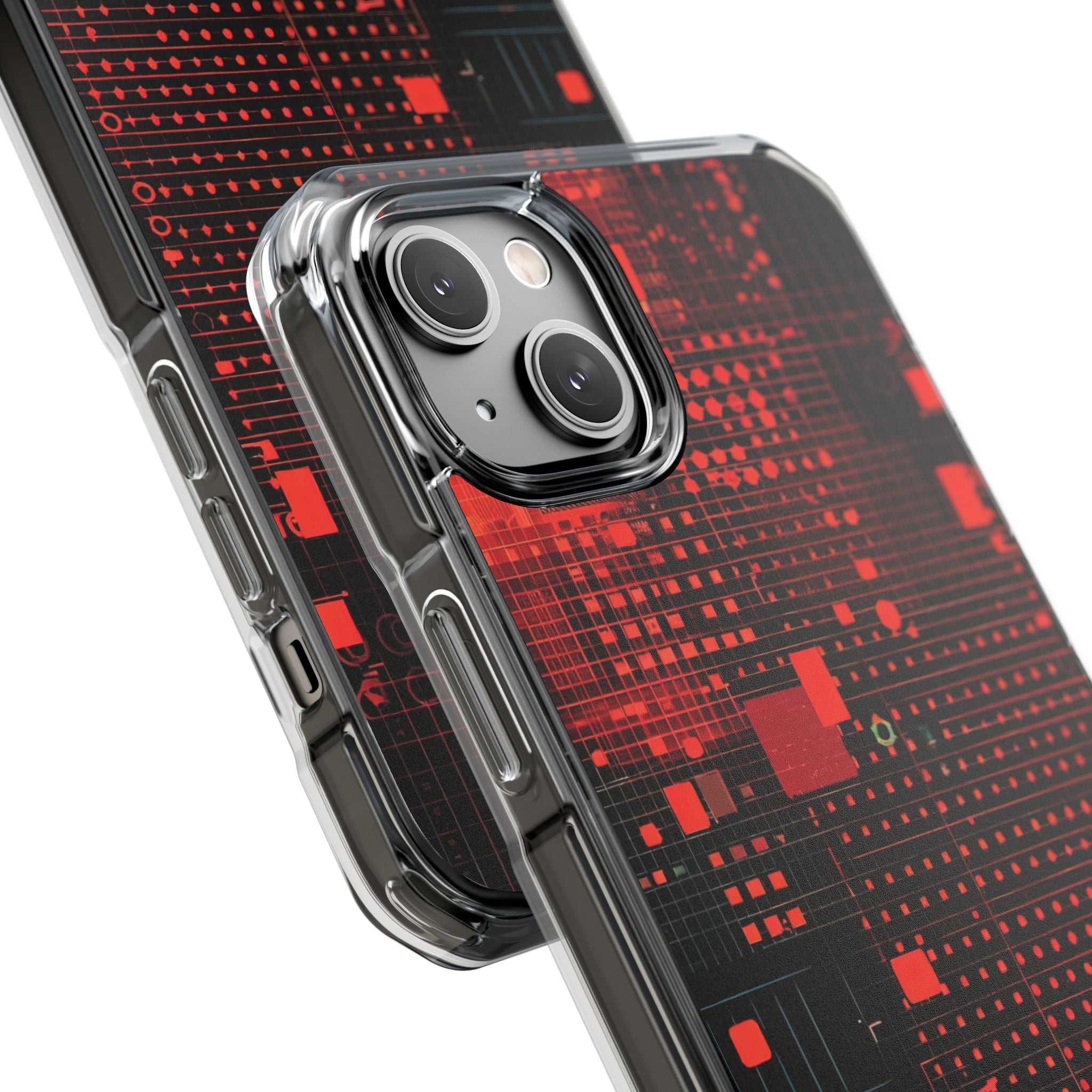 Crimson Circuit Grid iPhone 14 - Impact Clear+