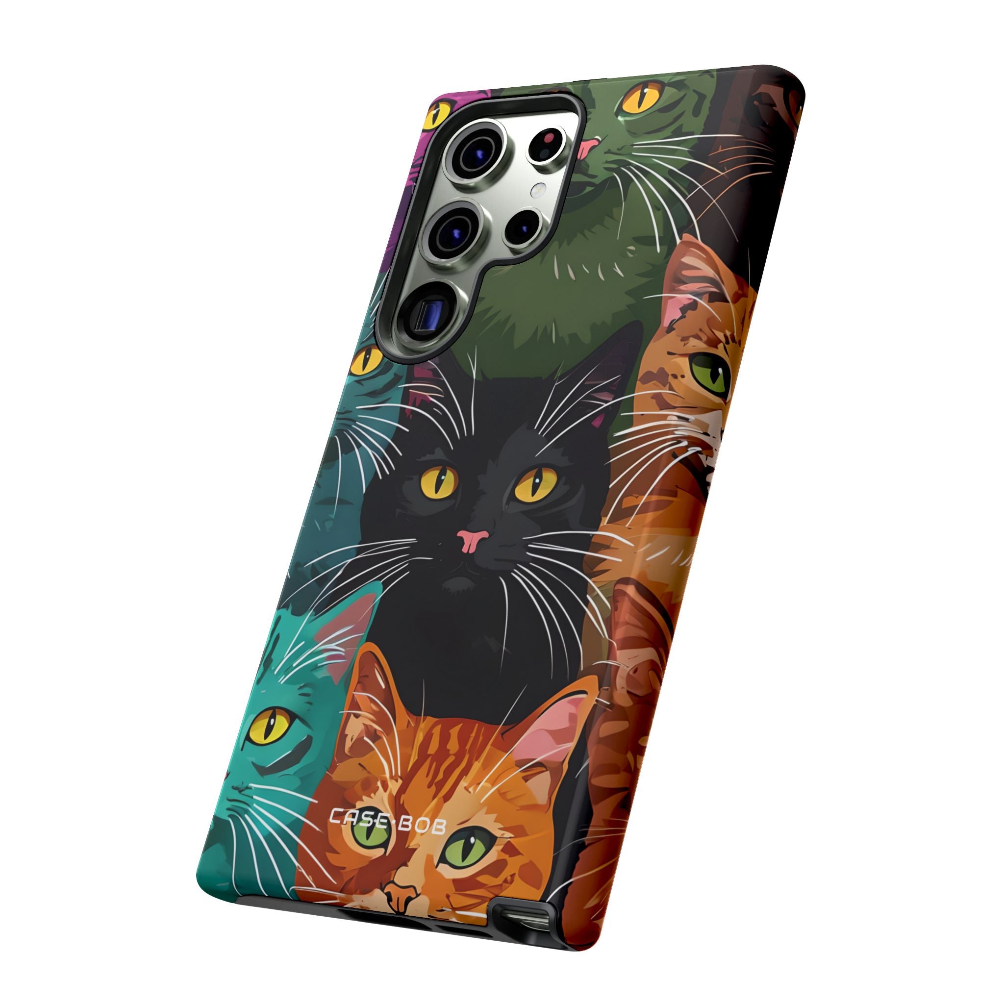 Teal Cat Grid Samsung S23 Ultra Case - Tough