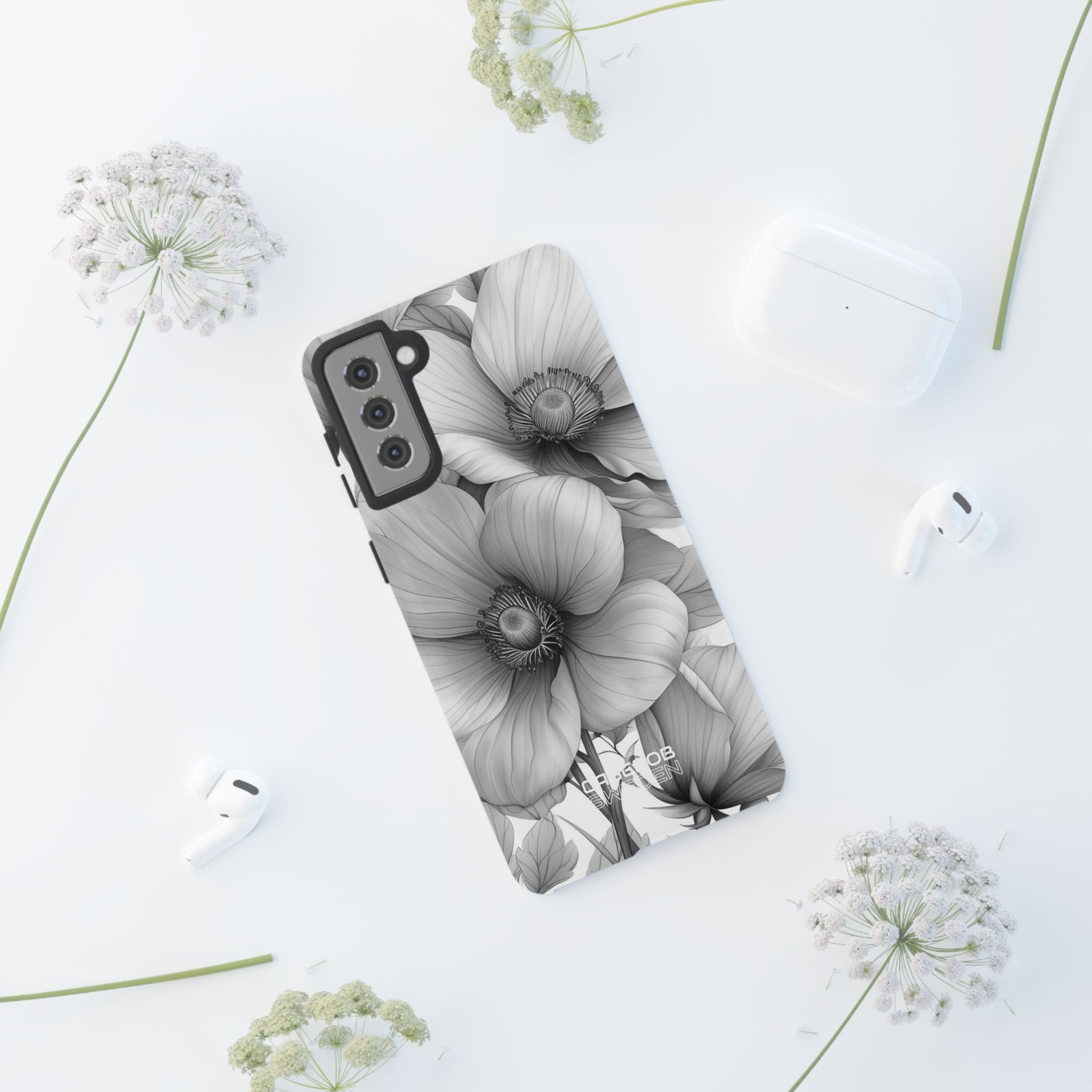 Grayscale Floral Harmony Samsung S21 - Tough