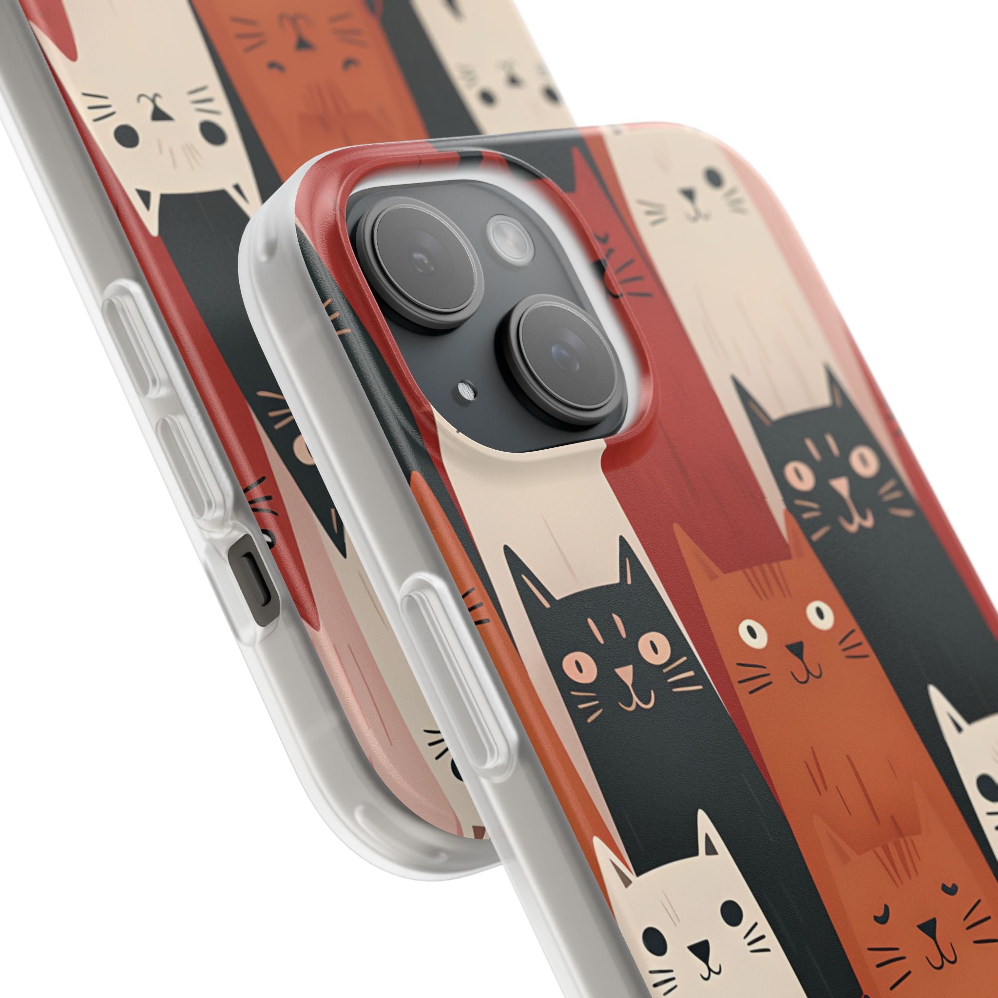 Elongated Cats Black iPhone 15 Case - Soft