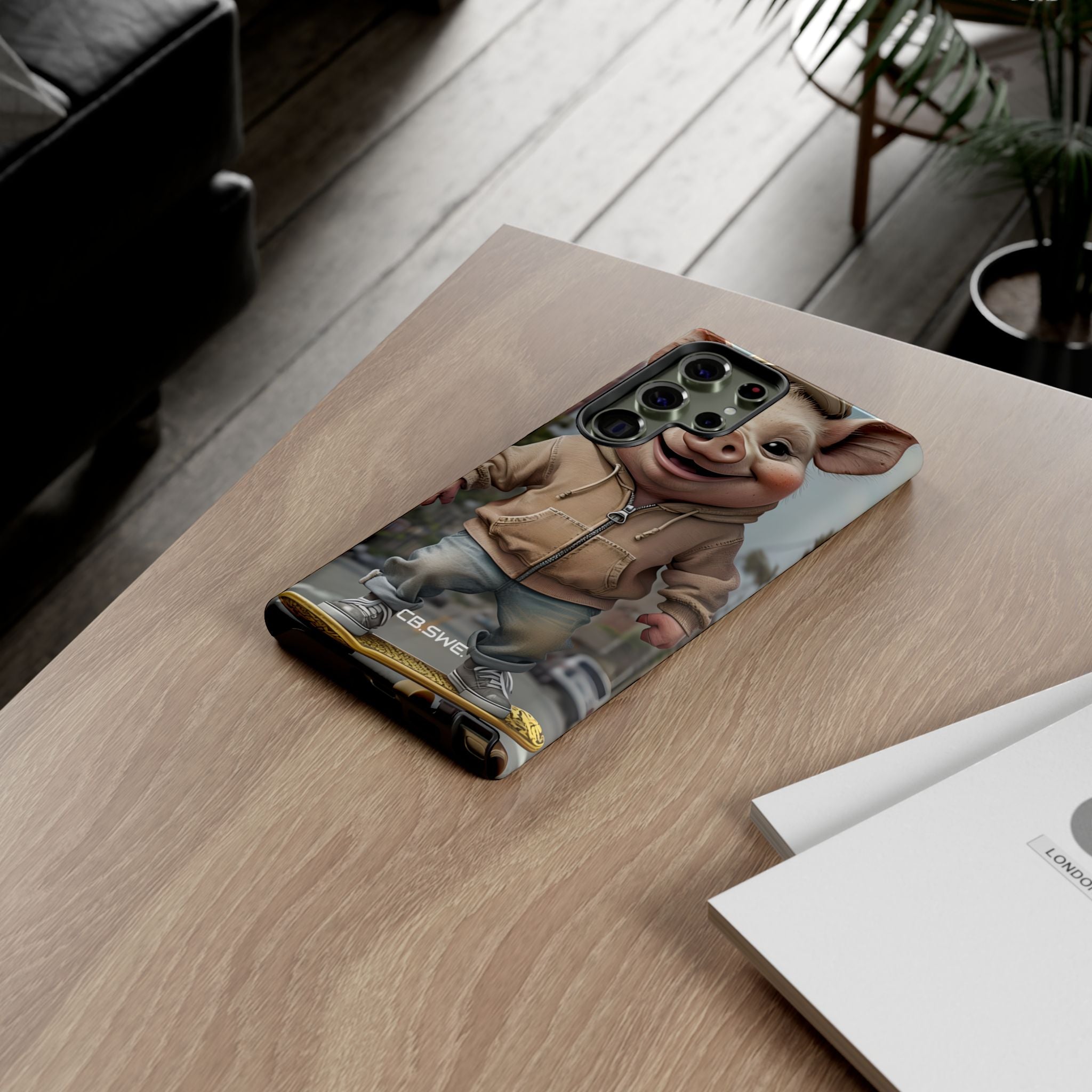 Playful Anthropomorphic Pig Skateboarding Illustration Art Samsung S23 - Tough