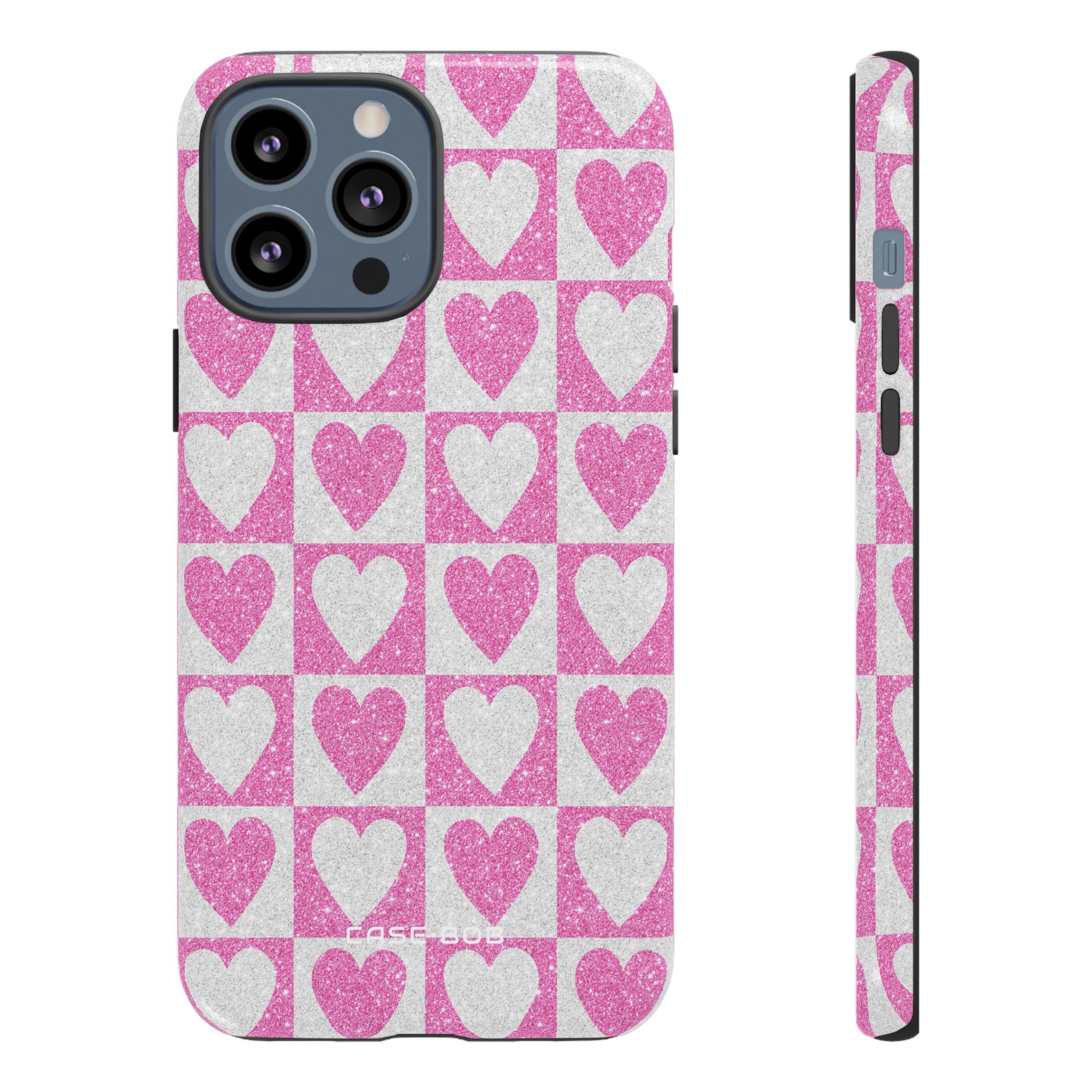 Glitter Heart Grid iPhone 13 Pro Max Case - Tough