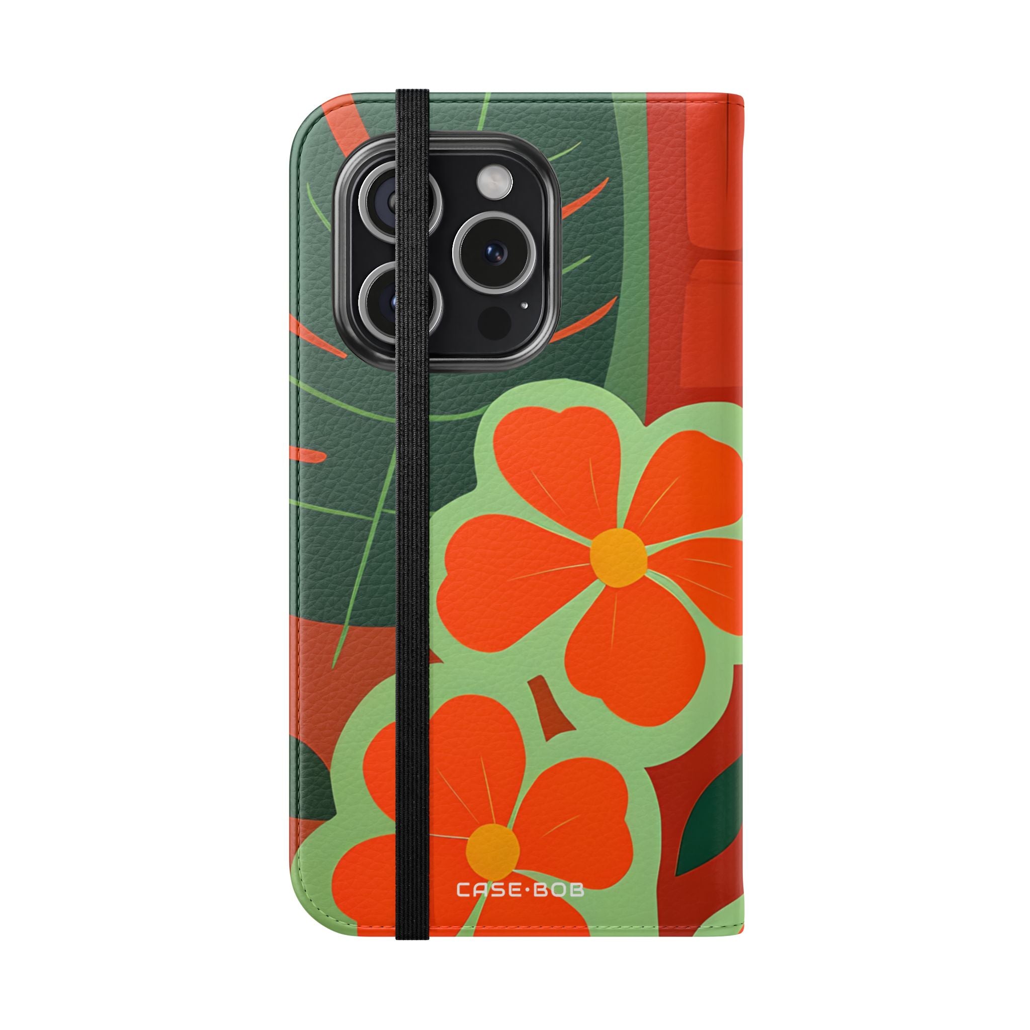 Oranssin Kukkakuvio Mosaiikki - iPhone 15 Pro -lompakkokotelo