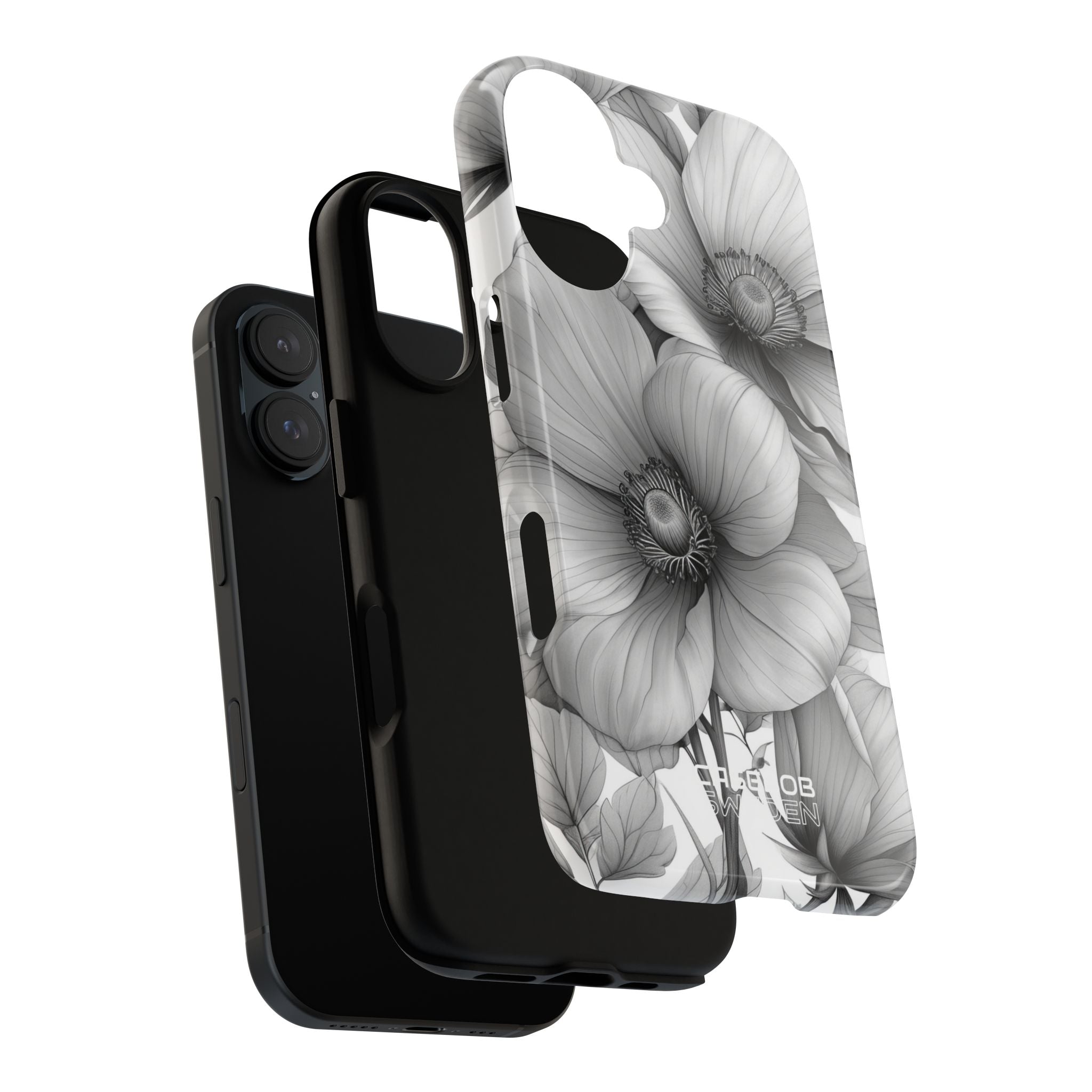 Grayscale Floral Harmony iPhone 16 - Robust