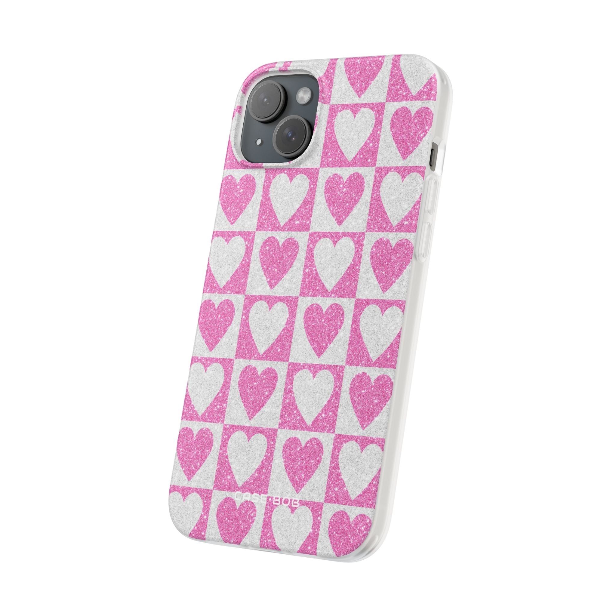 Glitter Heart Grid iPhone 15 Plus Case - Soft