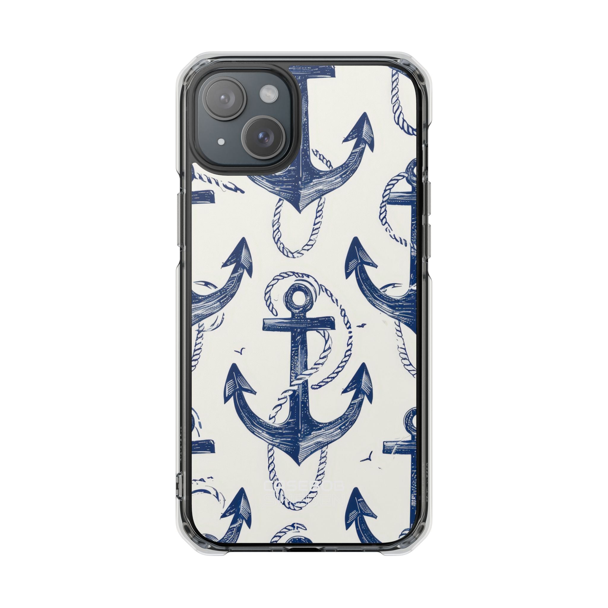 Navy Anchor Tapestry iPhone 15 - Impact Clear+