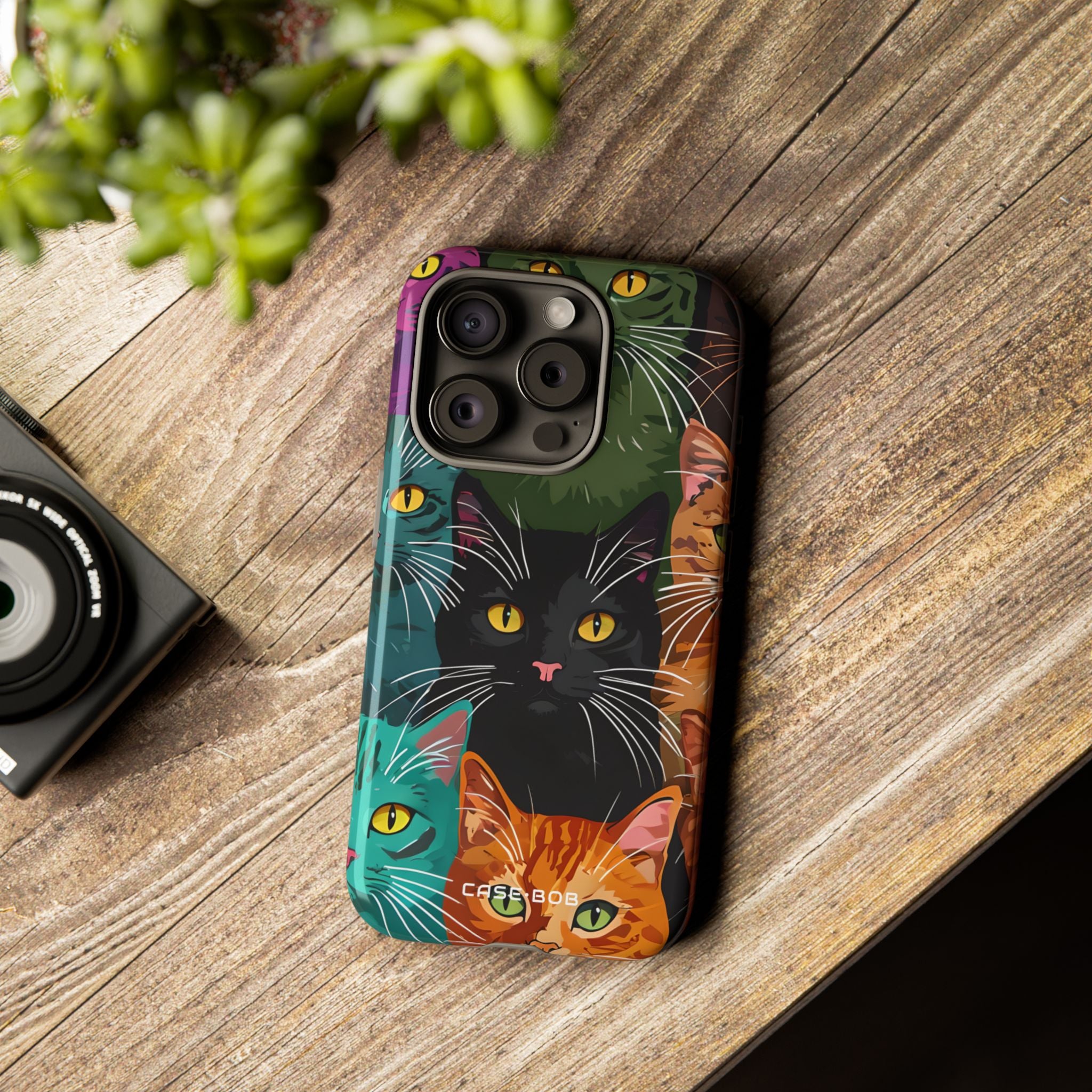 Teal Cat Grid iPhone 15 Pro Case - Tough
