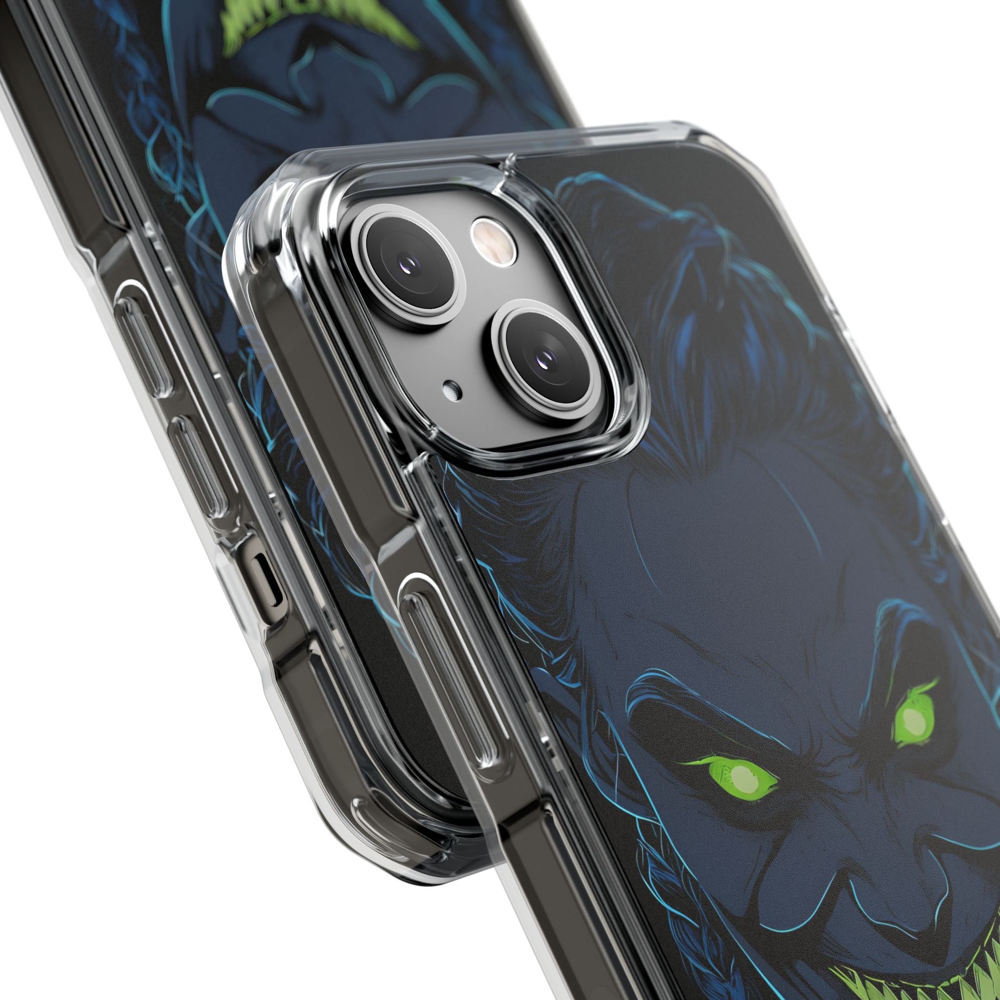 Unheimlicher, unheimlicher Charakter mit neongrünen Augen, iPhone 14 – Impact Clear+