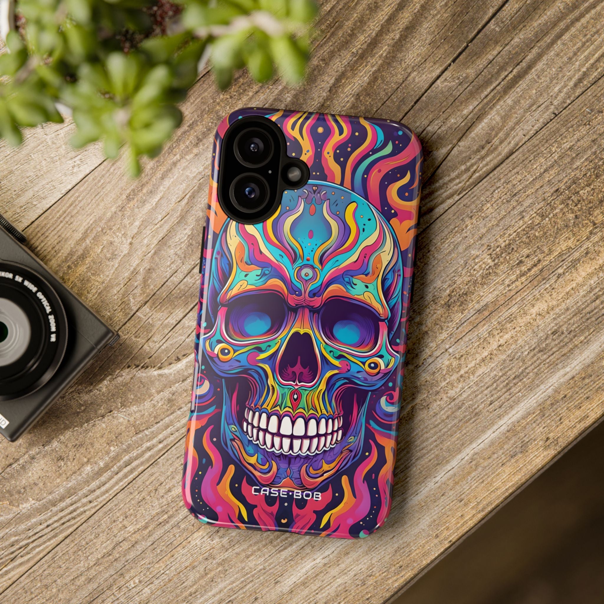 Neon Skull Flame iPhone 16 Plus Case - Tough