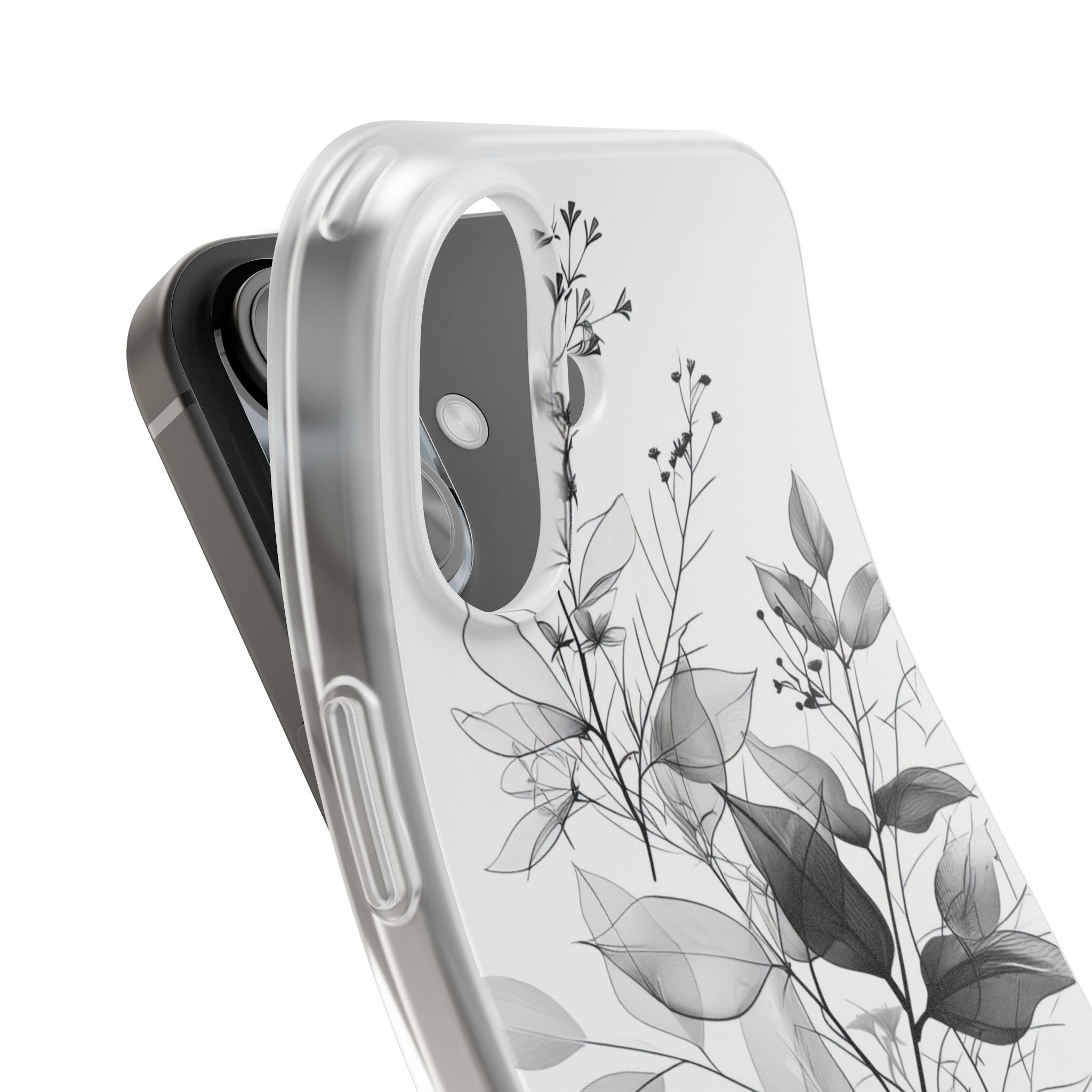 Veined Leaves Gray iPhone 16 Case - Soft