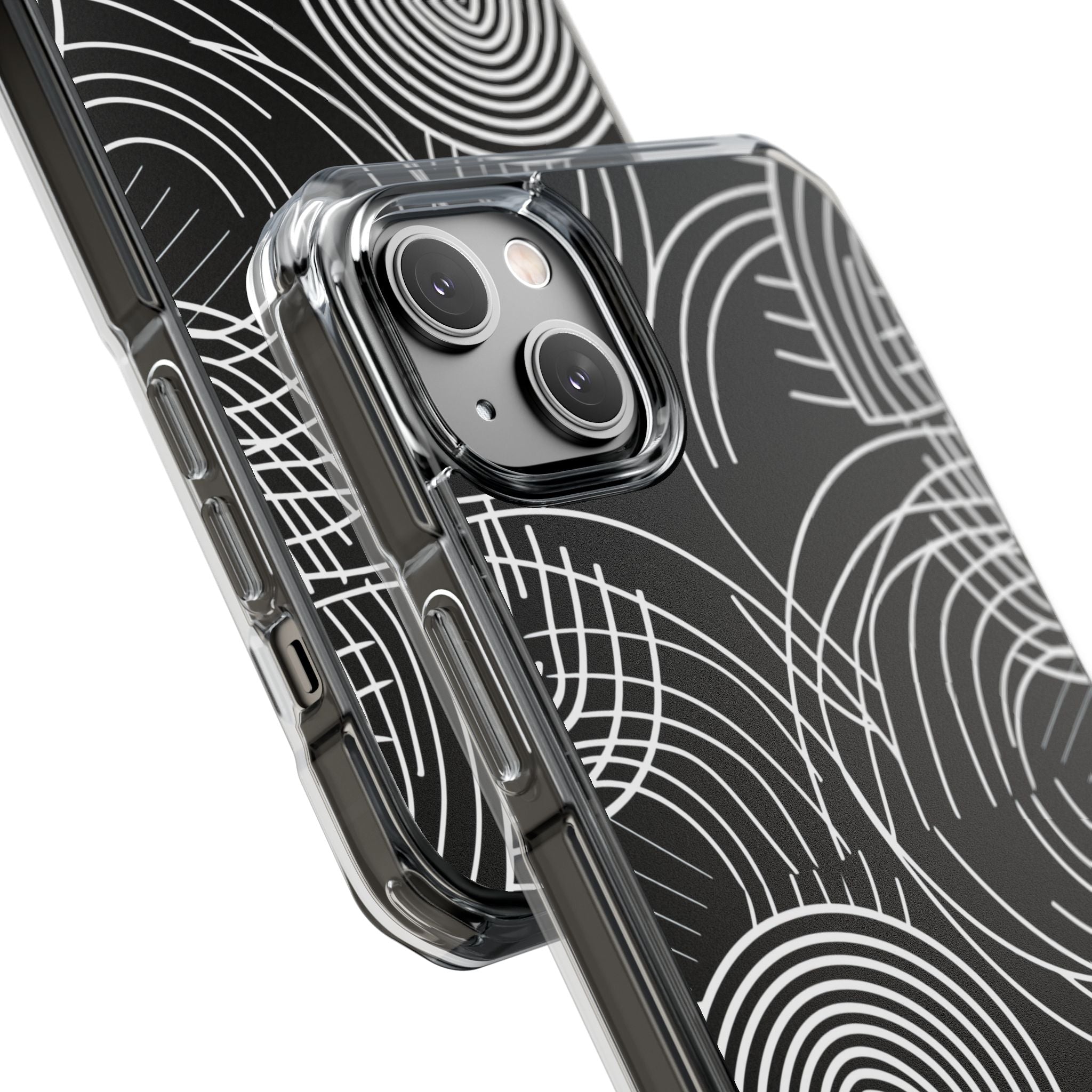 Monochrome Spiral Curves iPhone 14 - Impact Clear+