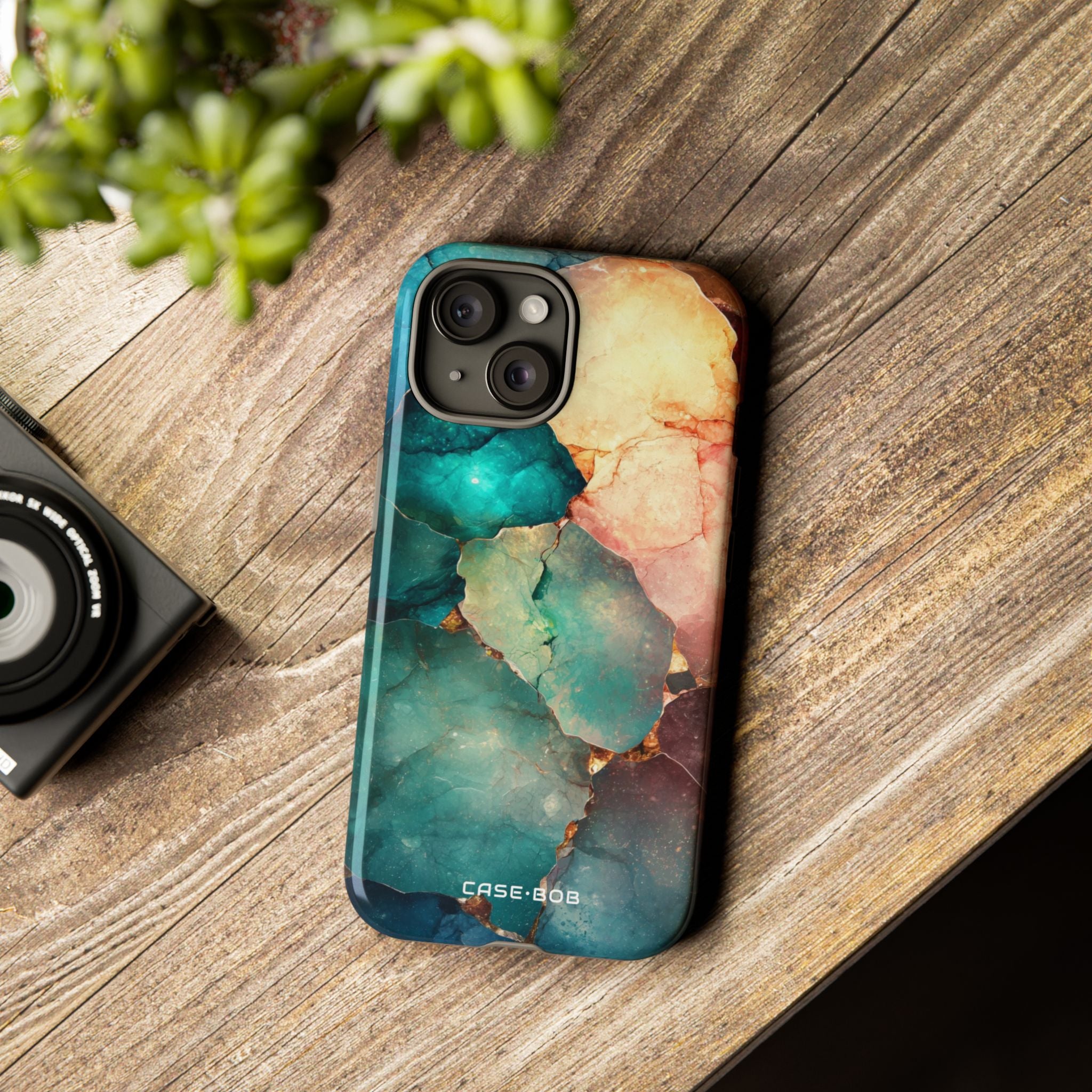 Teal Mosaic Veins iPhone 15 Case - Tough