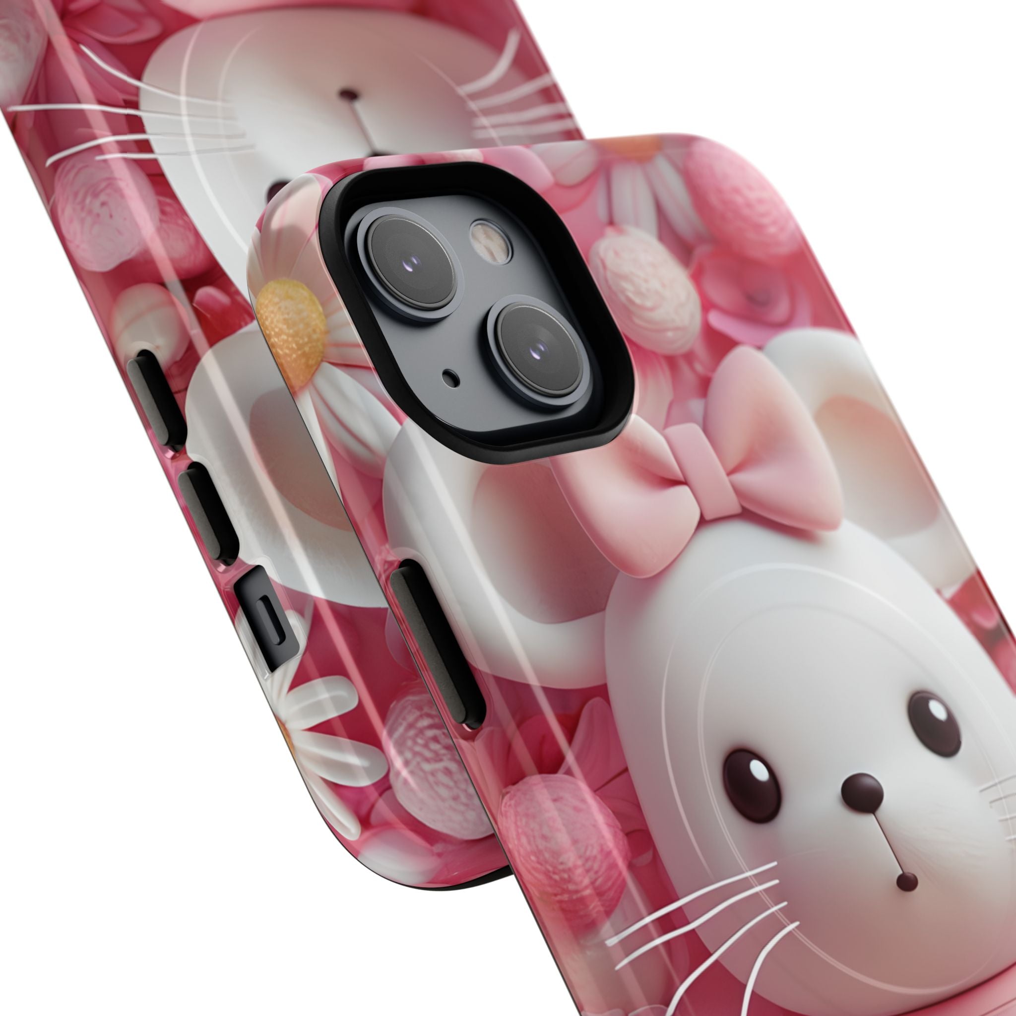 Adorable 3D Rendered White Mouse Plush Toy Floral iPhone 14 - Tough+