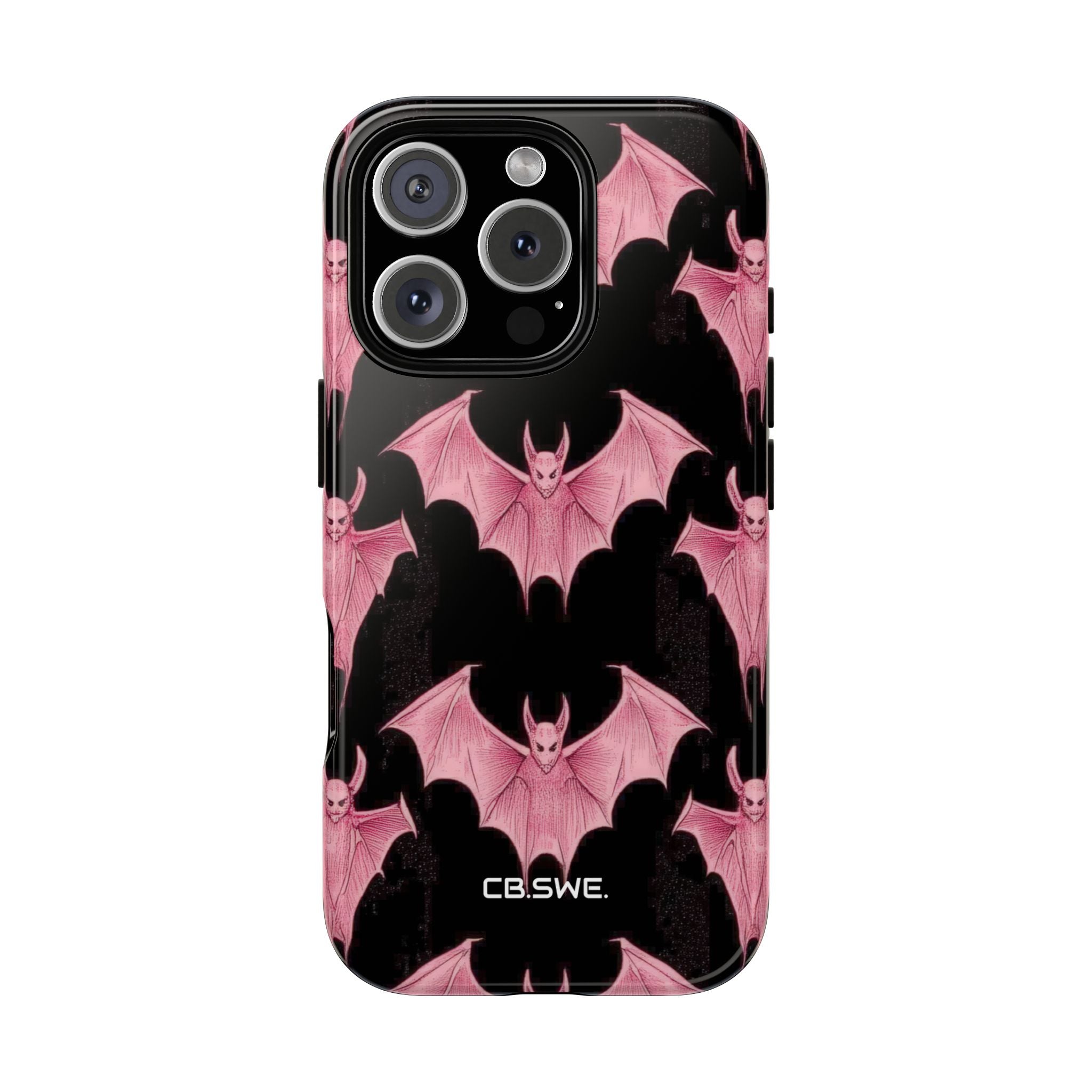 Pink Bat on Black Symmetrical iPhone 16 - Tough