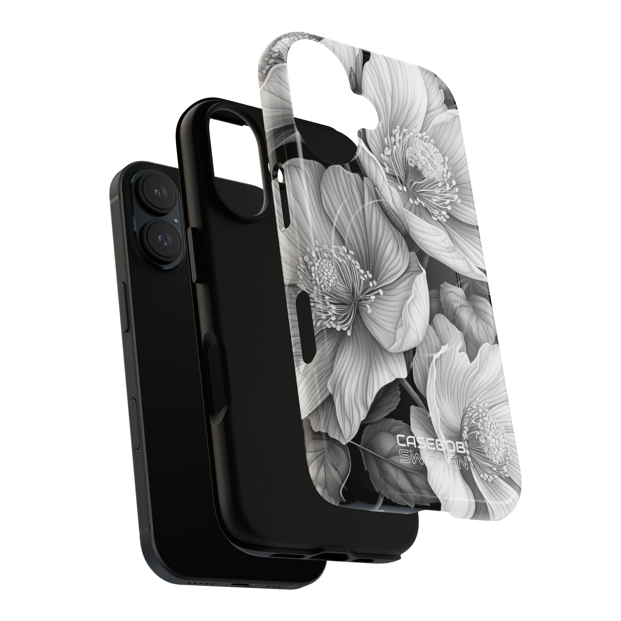 Monochrome Petal Dance iPhone 16 - Tough+