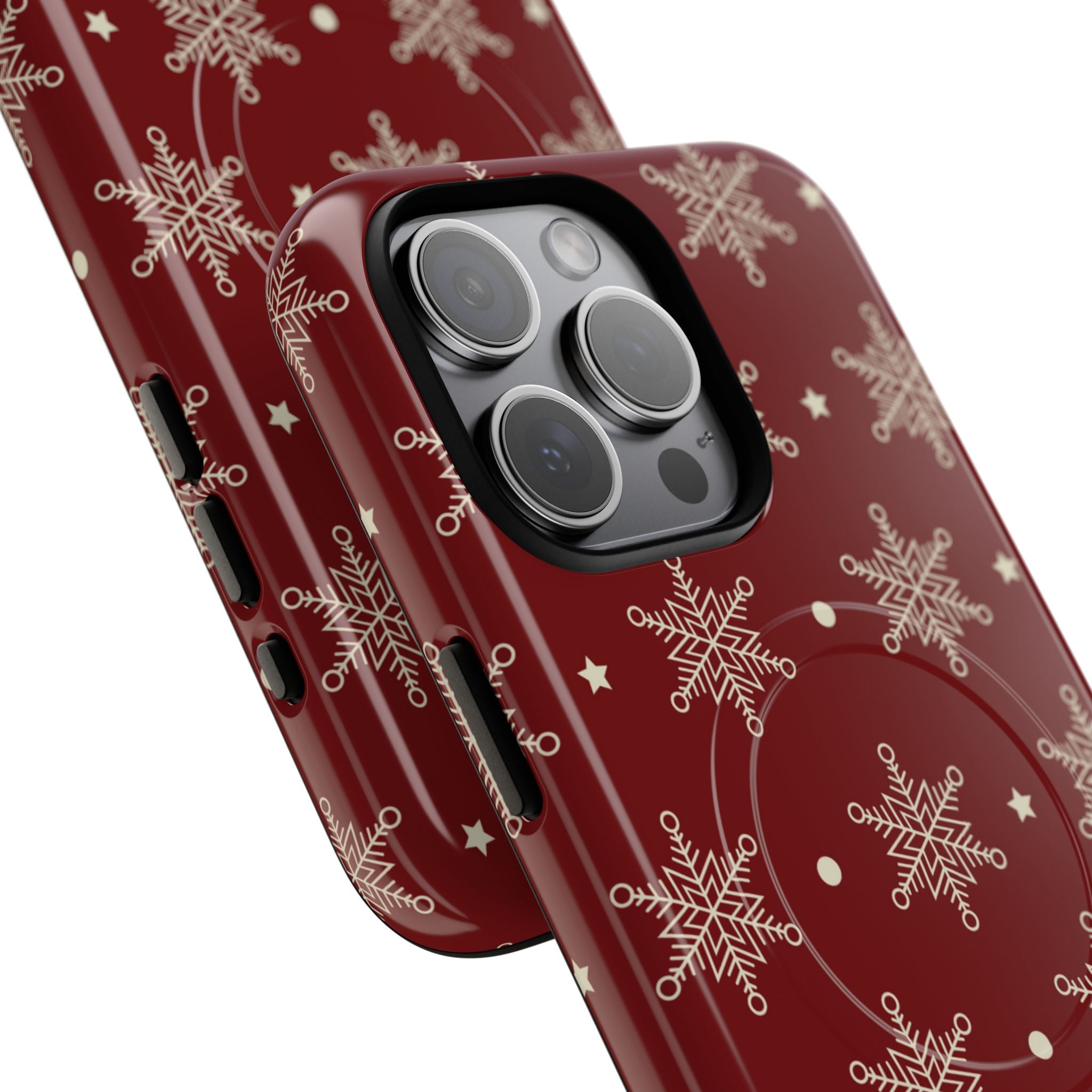 Cream Snowflake Crimson iPhone 15 Pro Max Case - Tough+