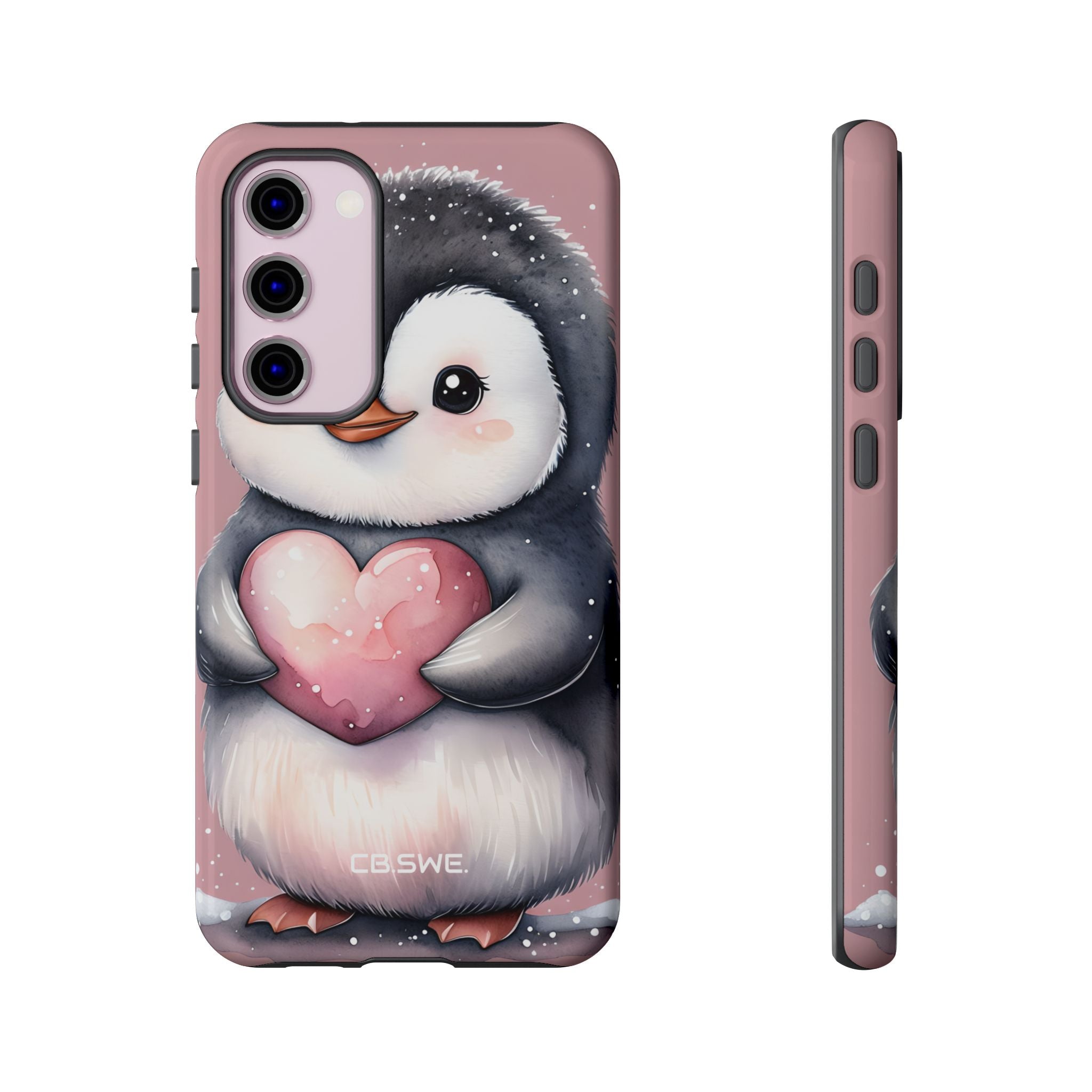 Charming Penguin Holding Heart Watercolor Illustration Samsung S23 - Tough