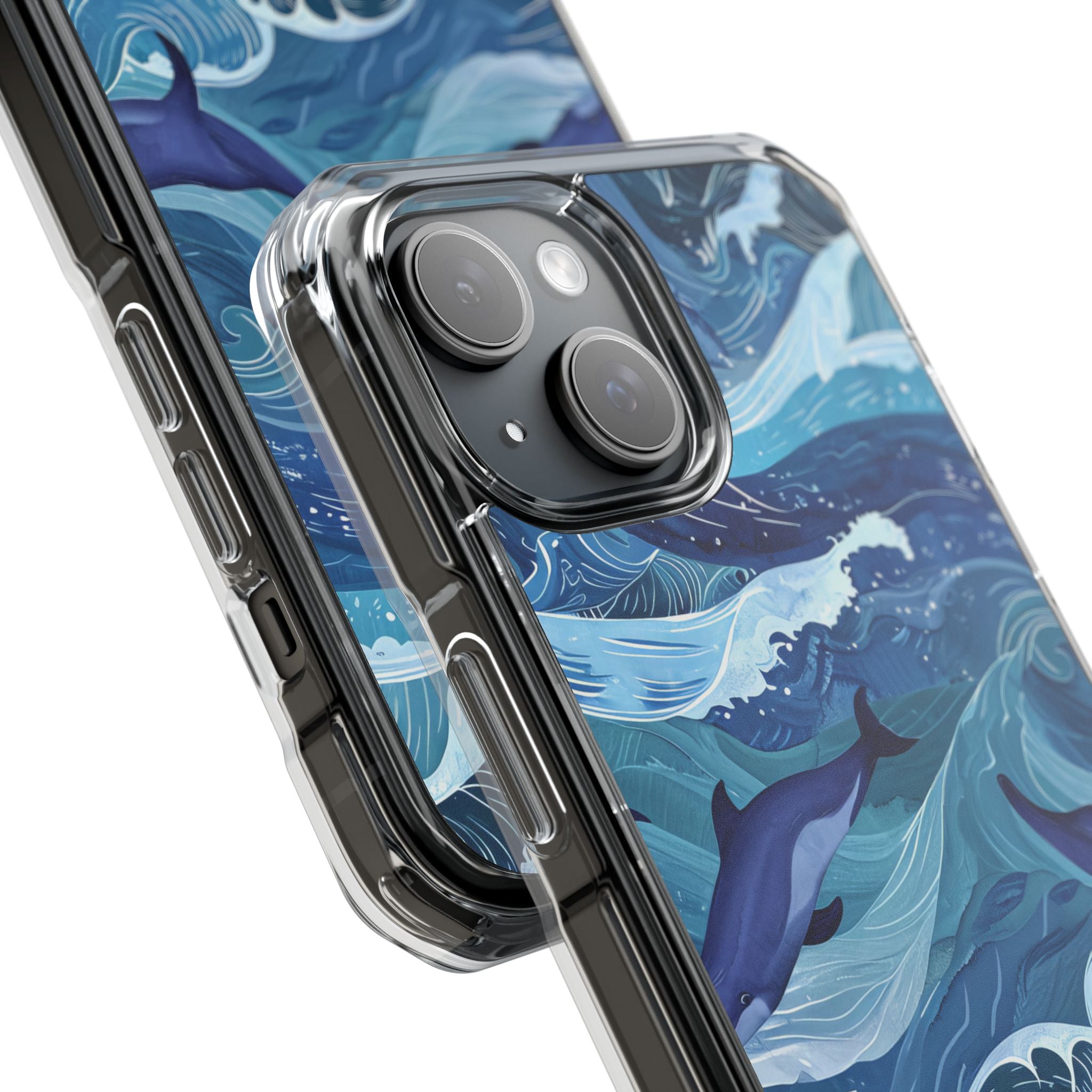 Dolphin Swirl Navy iPhone 15 Case - Impact