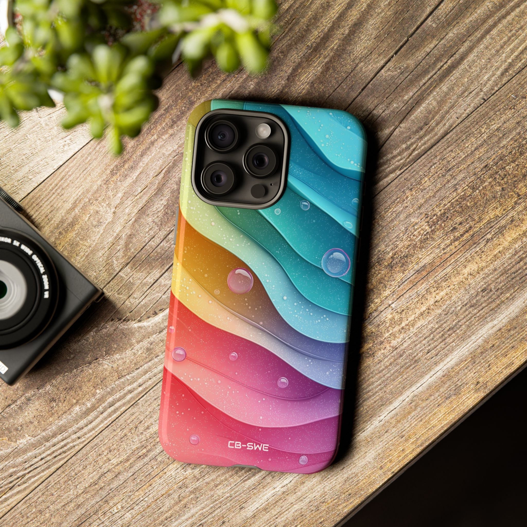 Rainbow phone case designs with vivid colors and bright flowing gradients