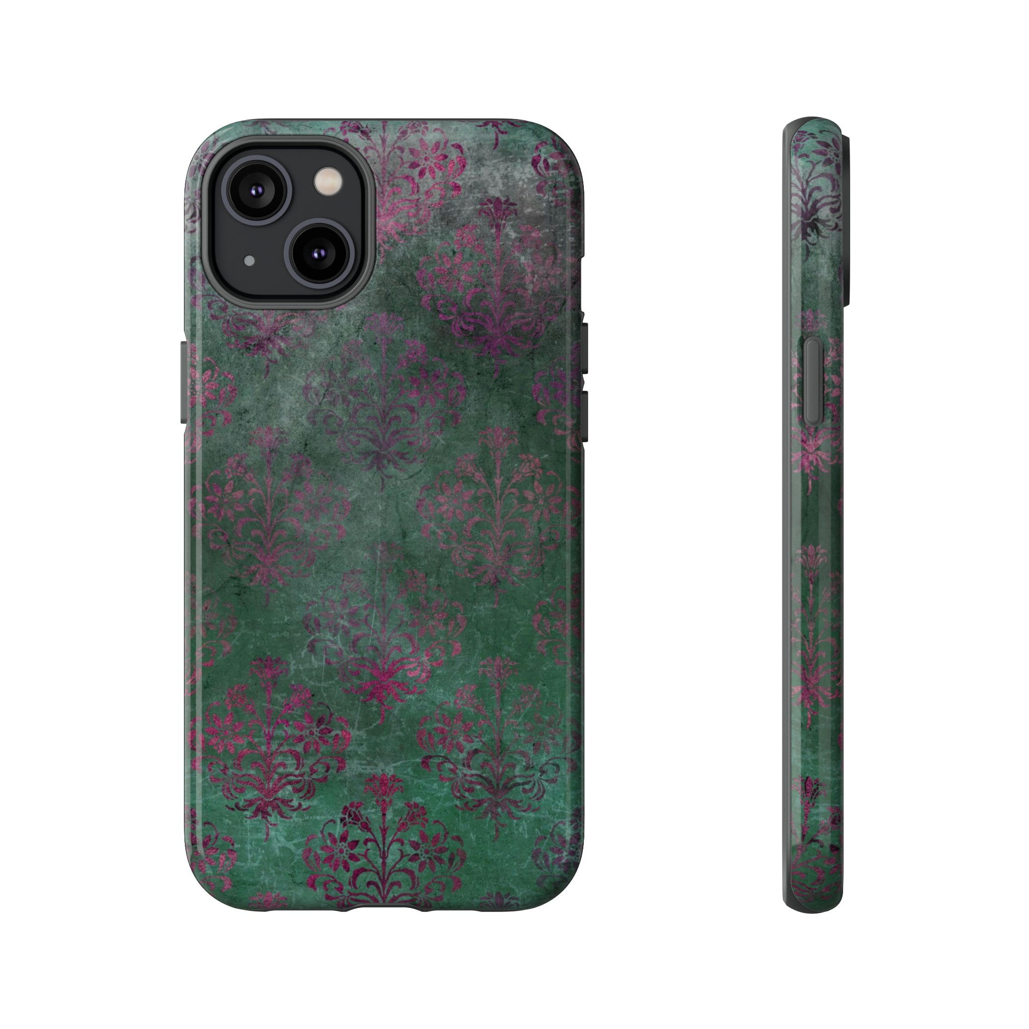 Green Damask Gothic Flower - Protective Phone Case