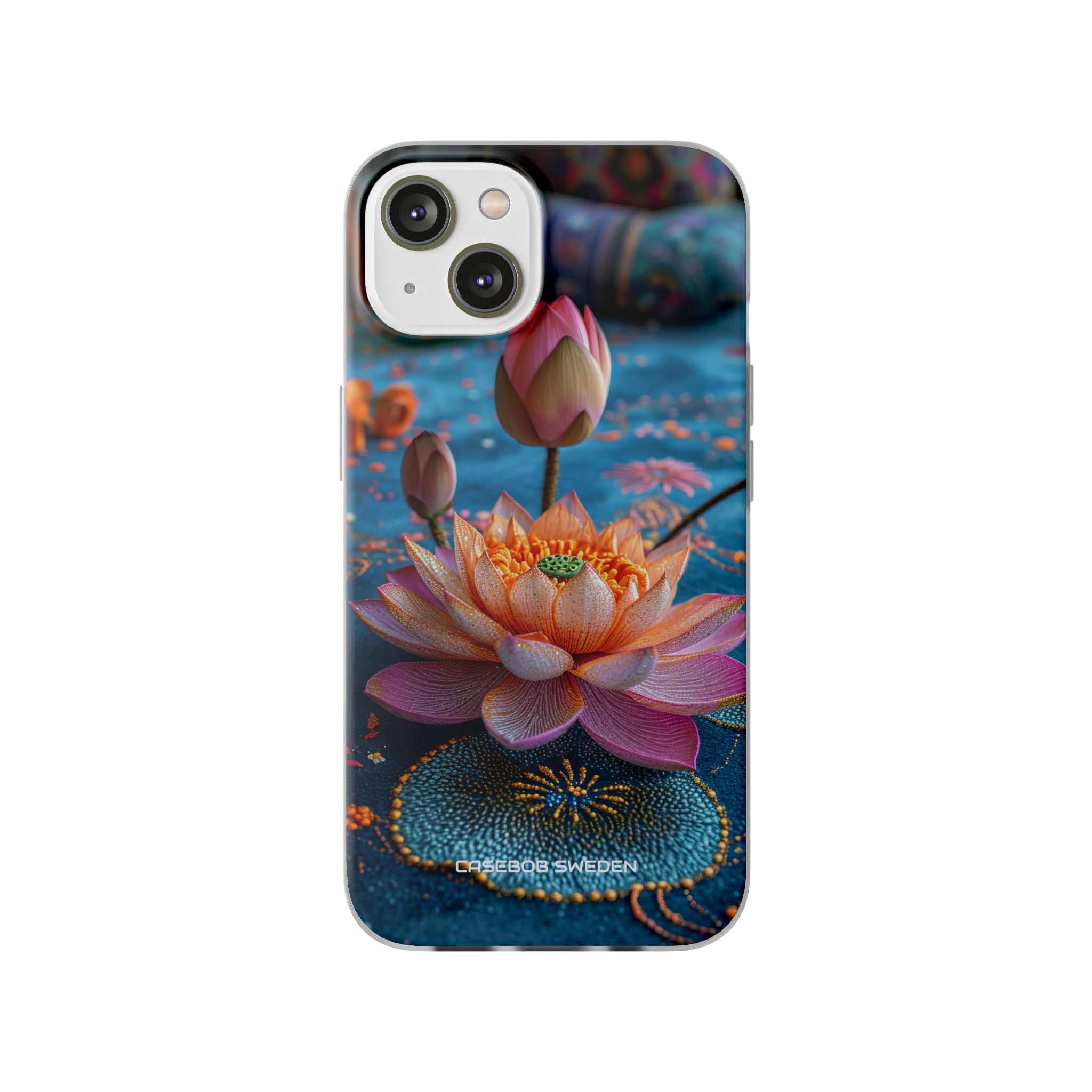 Vibrant Lotus Embroidery - Flexi iPhone 14 Phone Case