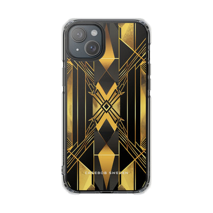 Golden Geometric Elegance iPhone 15 - Transparente, stoßfeste Handyhülle