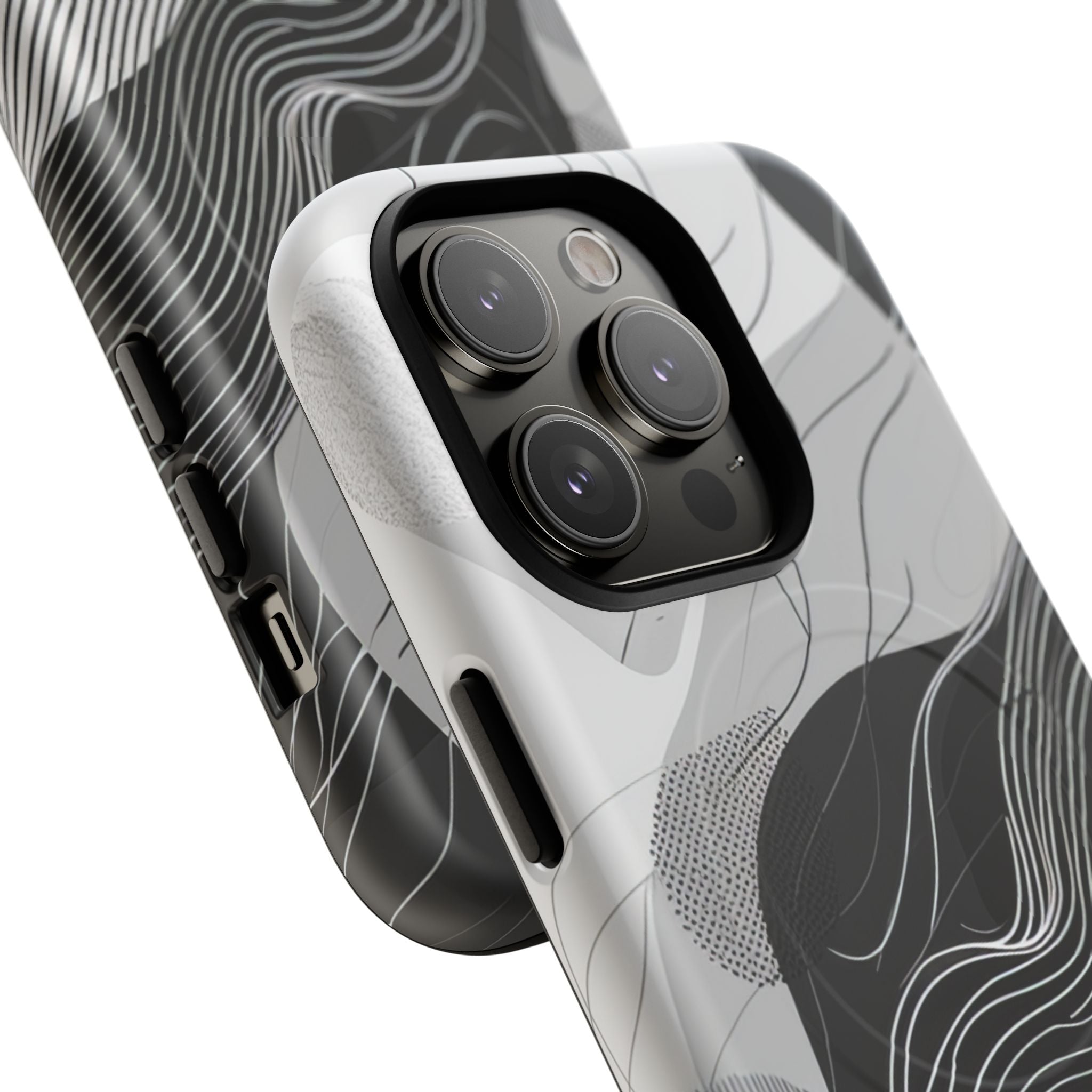 Fluid Rhythms: Monochrome Line Flow iPhone 14 | Tough+ Phone Case