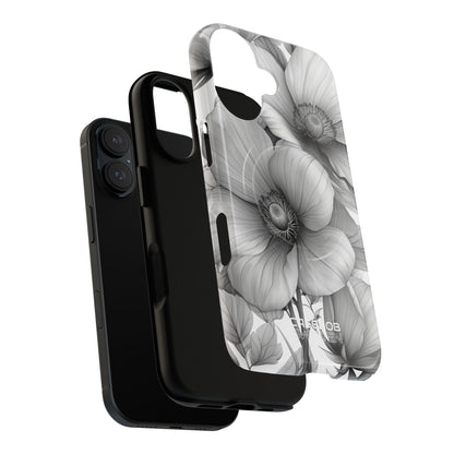 Grayscale Floral Harmony iPhone 16 - Tough+