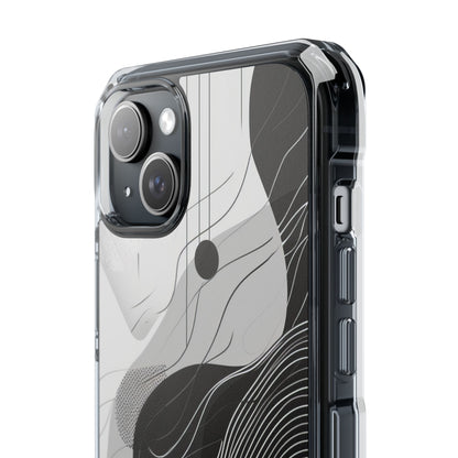 Fluid Rhythms: Monochrome Line Flow iPhone 15 - Clear Impact Phone Case