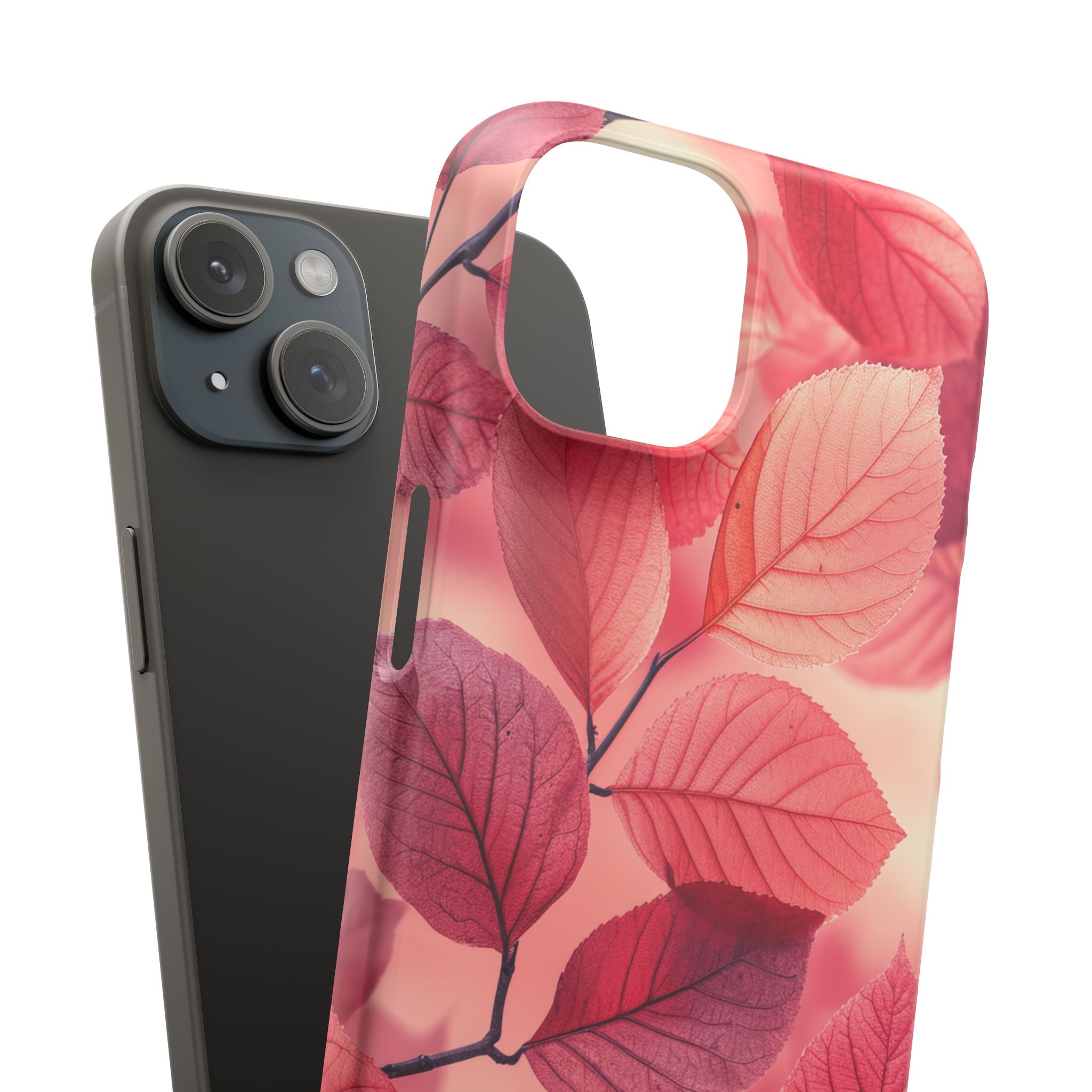 Elegant Pink Leaves iPhone 15 - Slim Phone Case