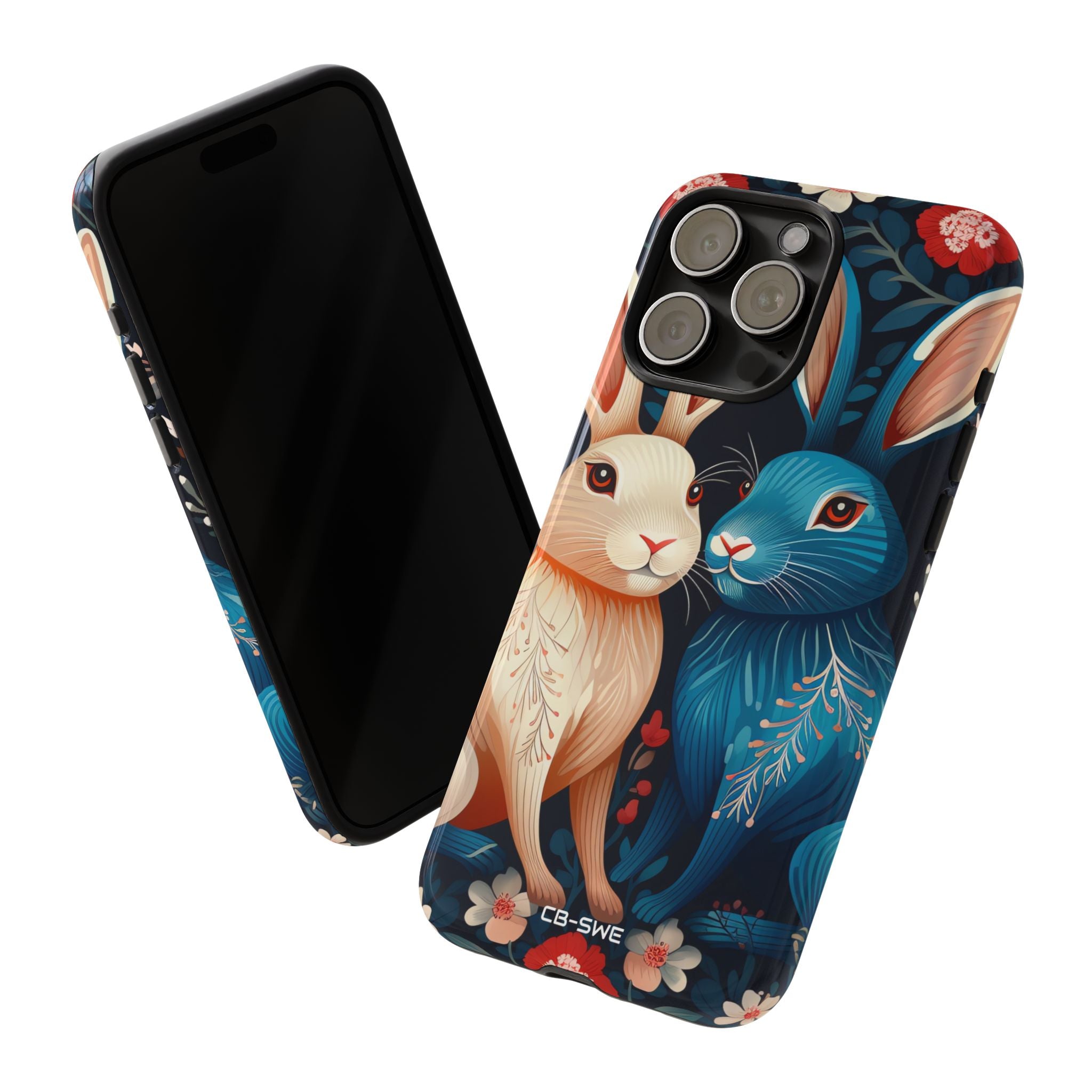 Rabbits Embrace Blossoms - iPhone Case