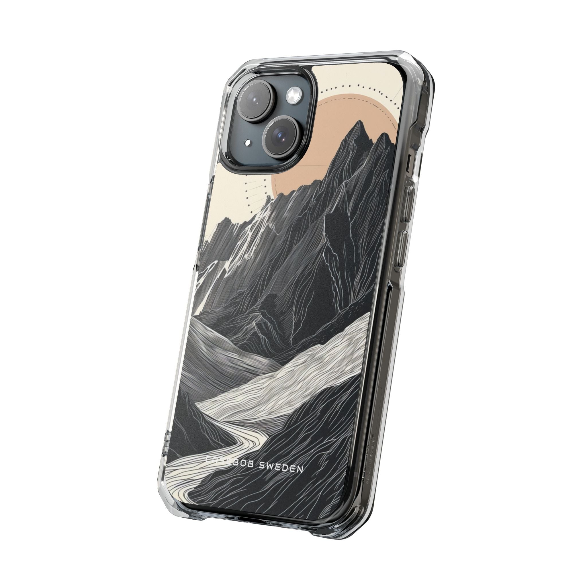 Minimalist Mountain Landscape with Flowing River iPhone 15 - Clear Impact Phone Case