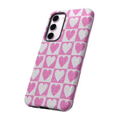Glitter Heart Grid Samsung S23 Plus Case - Tough