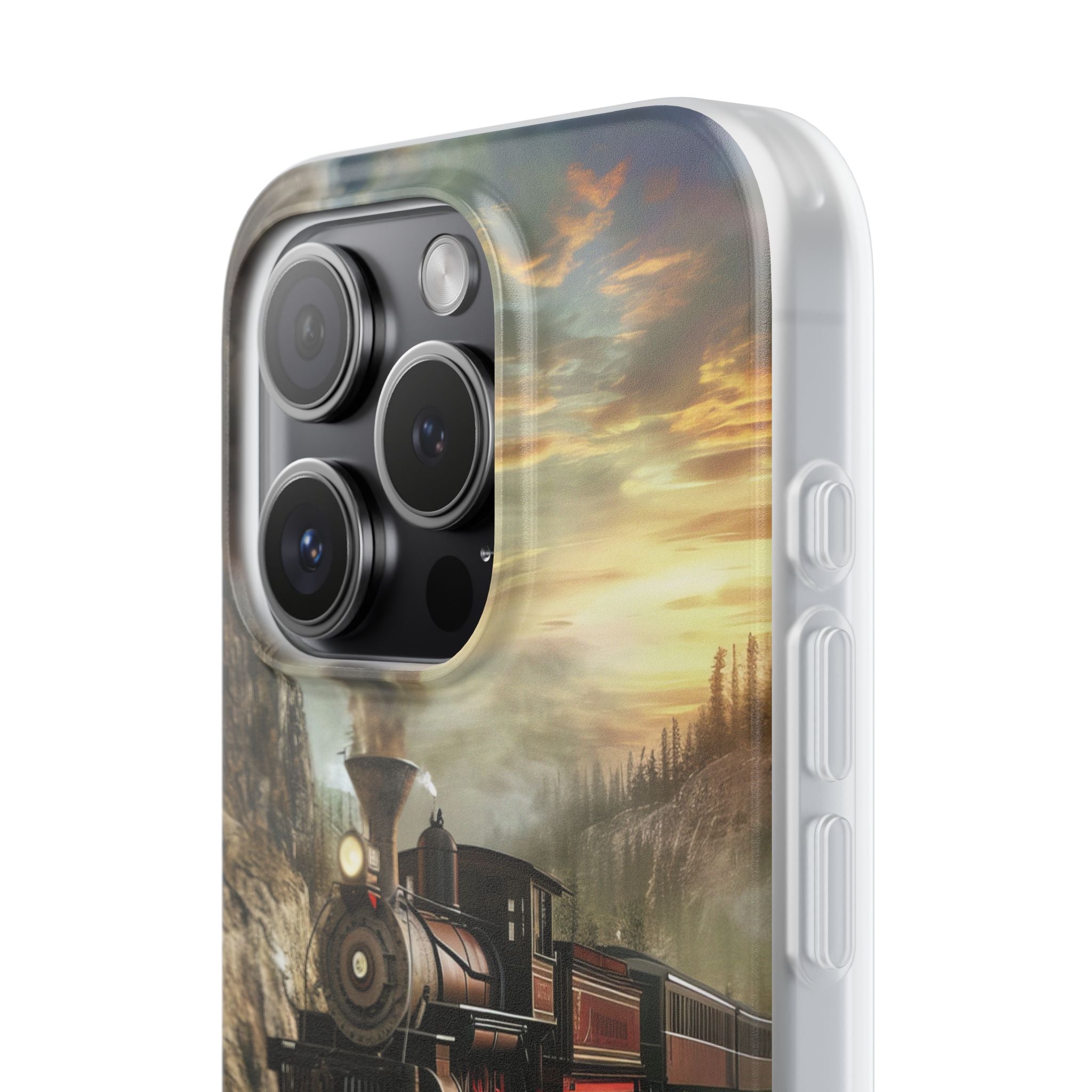 Vintage Steam Train Crossing Mountain Bridge iPhone 15 - Flexi Phone Case