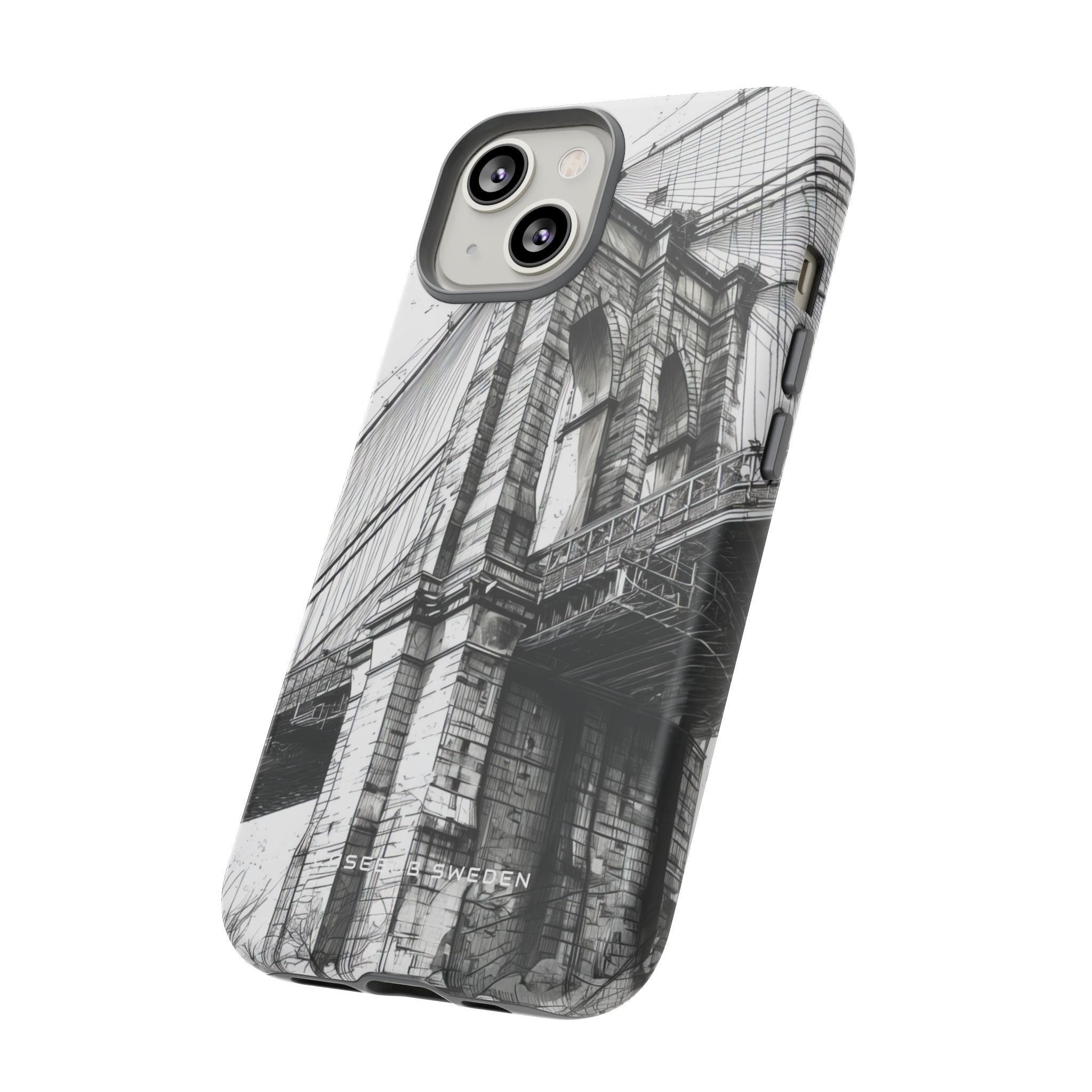 Suspension Bridge Line Art Illustration iPhone 14 - Tough Phone Case