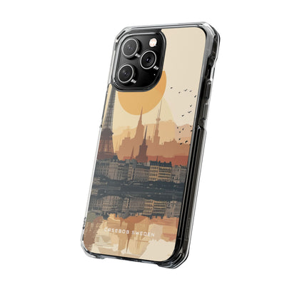 Eiffel Tower Silhouette with Birds and Sun Reflection iPhone 14 - Clear Impact Phone Case